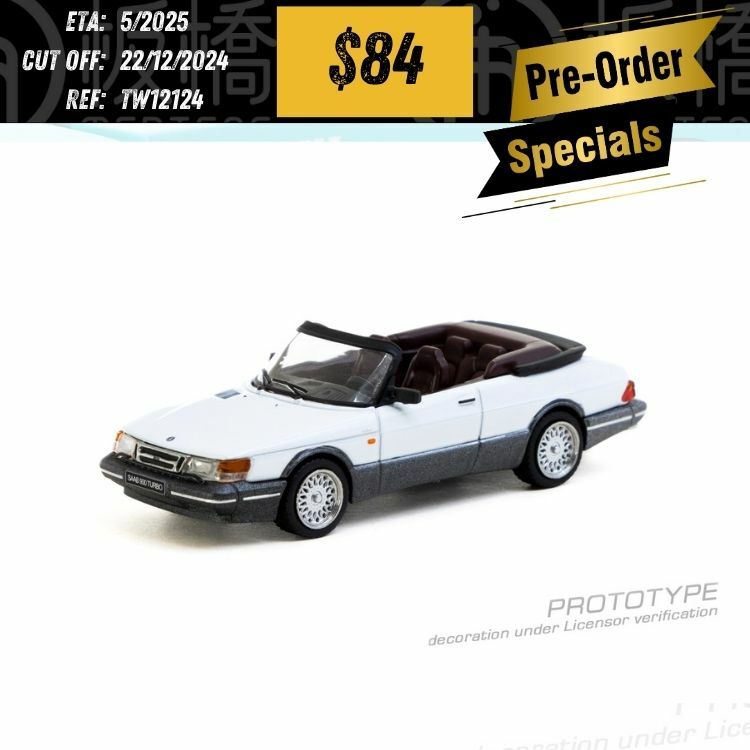PO-$84 * TARMAC * 1:64 Saab 900 Turbo Convertible White [OD12/12]