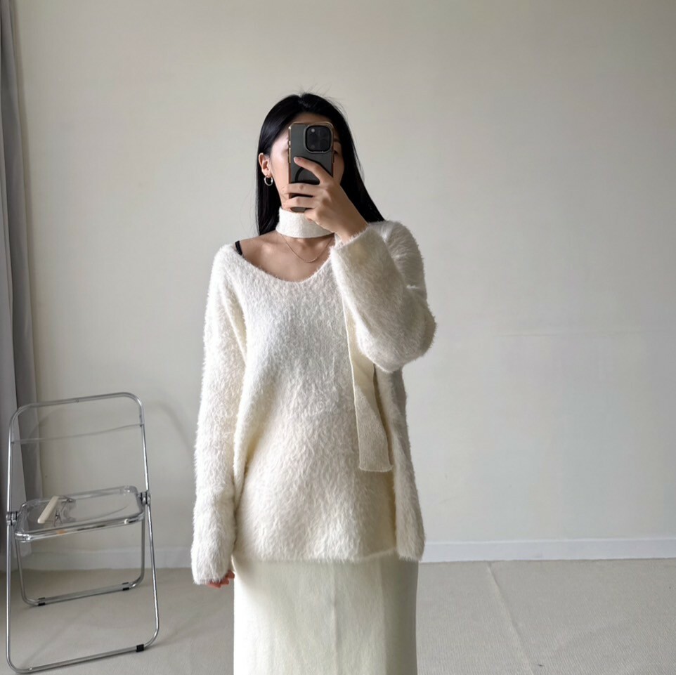 水貂毛V領繞繩款甜辣上衣（現貨）