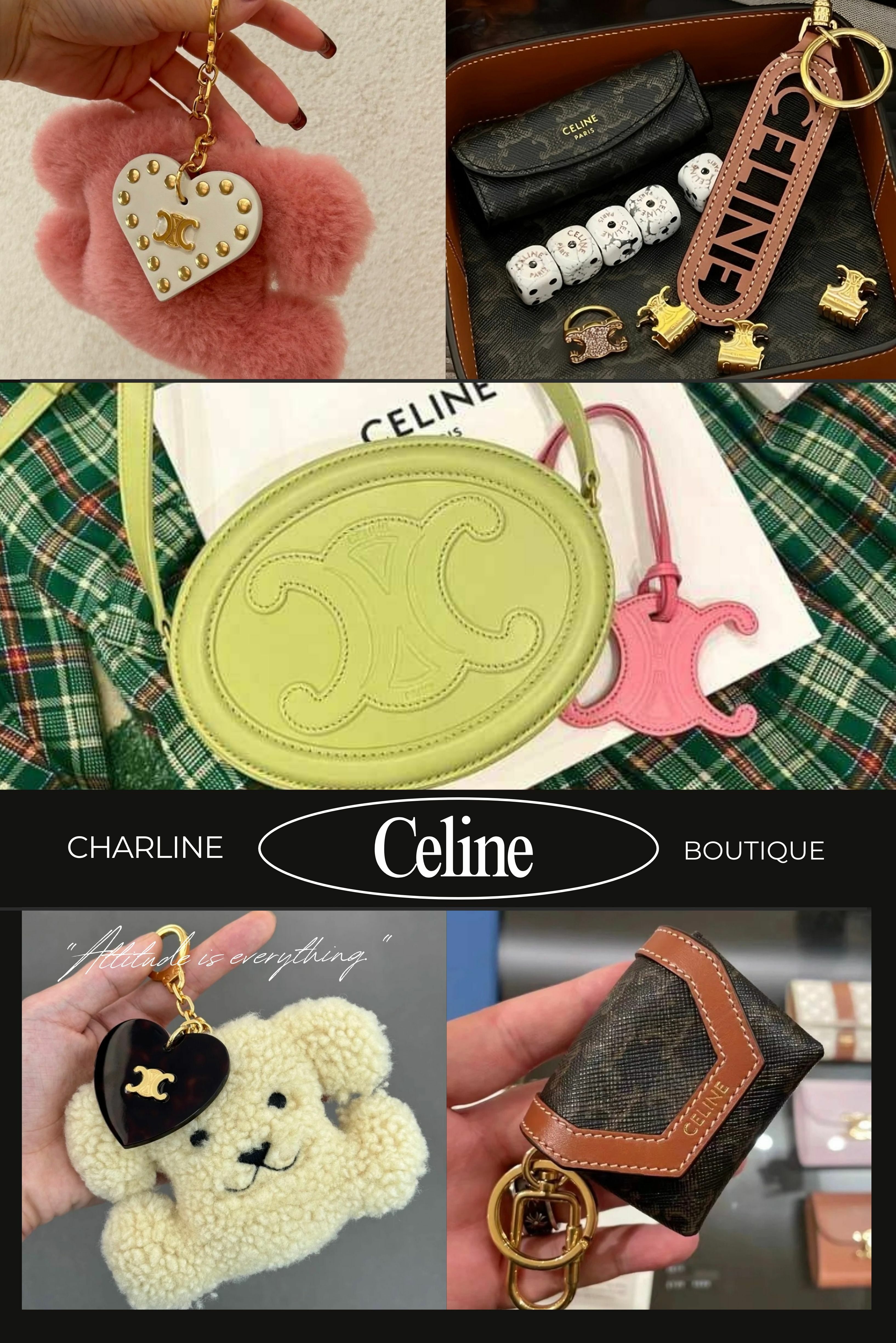 精品吊飾推薦 3：Celine 提到 Celine，大家可能馬上想到它的皮件和時裝，但其實 Celine 的小配件也是滿滿亮點啊！本季的掛飾主打簡約大方的設計，用優雅的金屬元素加上品牌招牌的 Triomphe 標誌，低調又超有質感～從金屬字母鑰匙圈、皮革迷你吊飾，到最近超火的毛毛凱旋門掛飾，每款都滿滿的法式時尚韻味！ 不管是掛在日常包包上，還是精品手袋，都讓造型瞬間高級不少！而且 Celine 的掛飾不僅能提升包包的辨識度，還可以當鑰匙圈，這樣就不怕鑰匙藏在包包裡找不到啦！