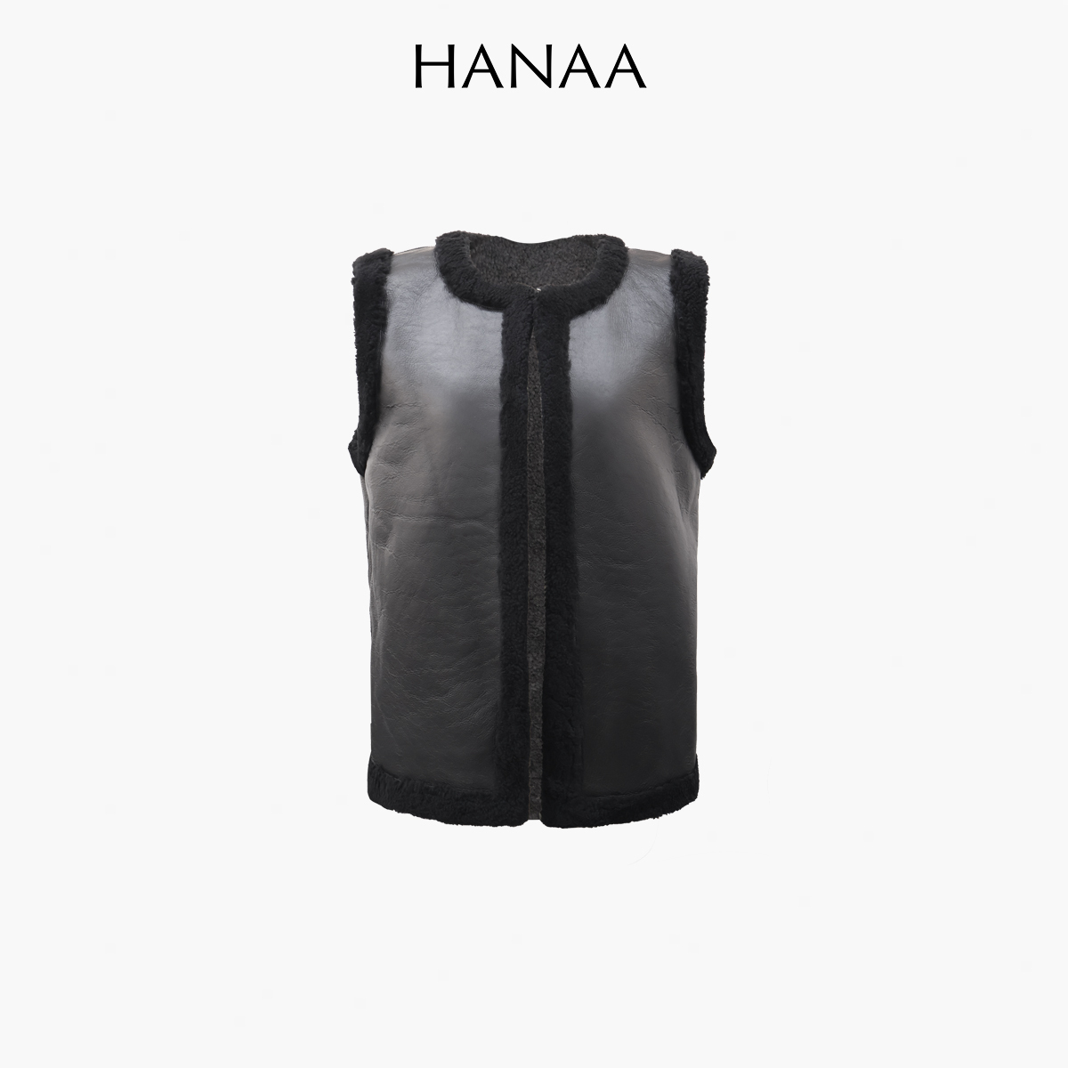 HANAA秋冬新款黑色皮毛一體馬甲皮草外套保暖馬夾背心外搭