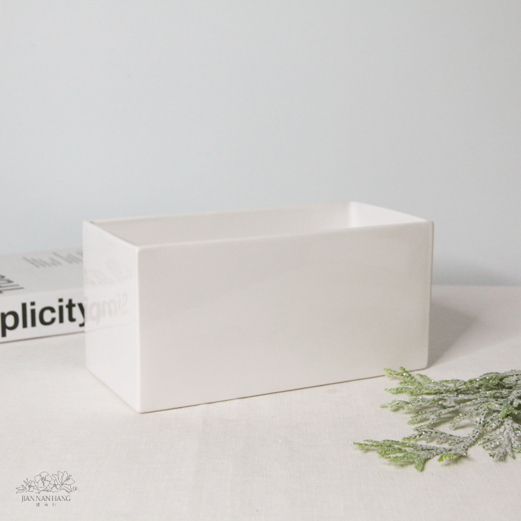 陶瓷花器 長方型 亮光白