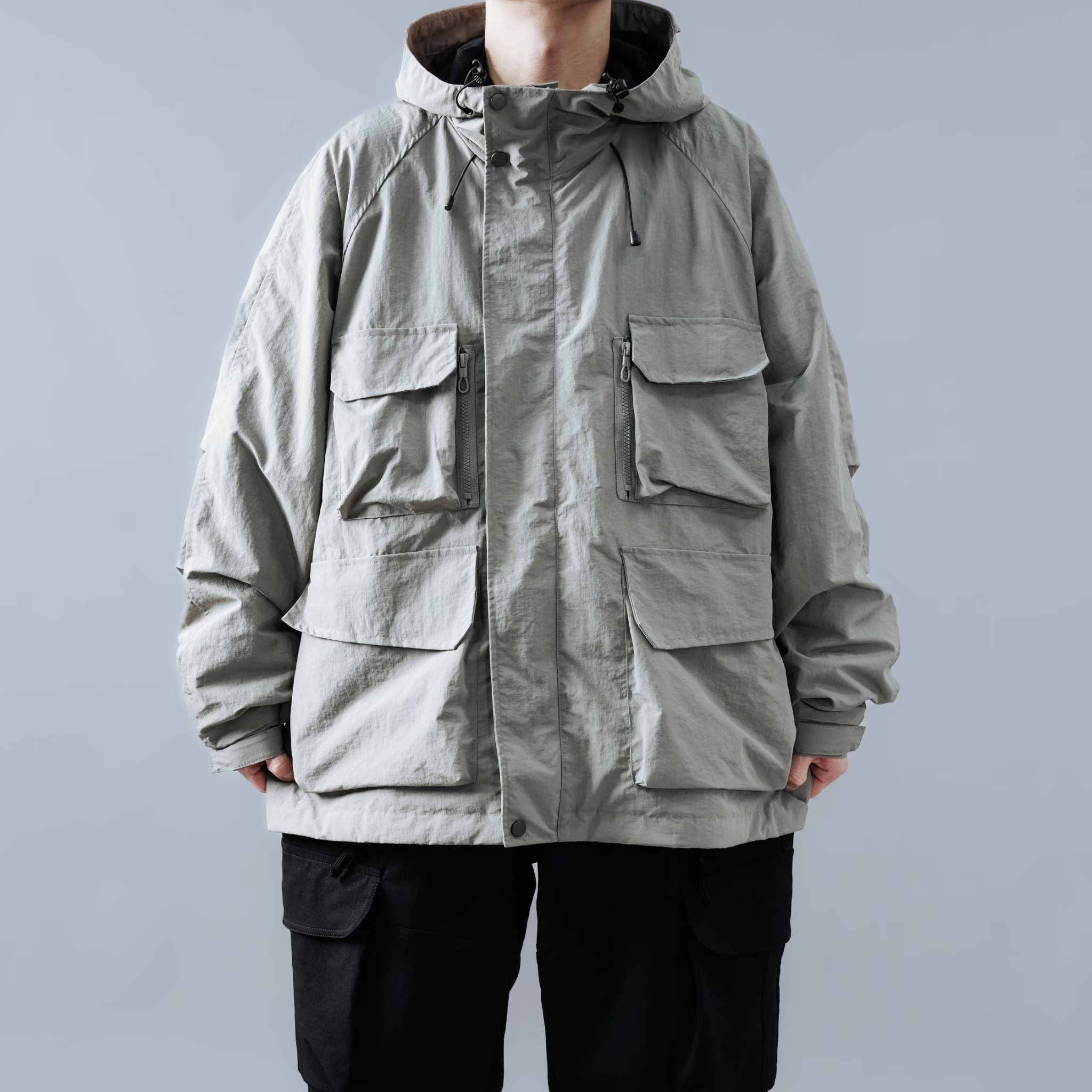 SBG 防潑水立體格紋寬鬆口袋連帽外套 SB1112