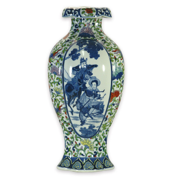 鹿港窯|居家開運鬥彩瓷器花瓶 - 彩繪海棠瓶 纏枝鳳凰與木蘭從軍圖 仿乾隆精品