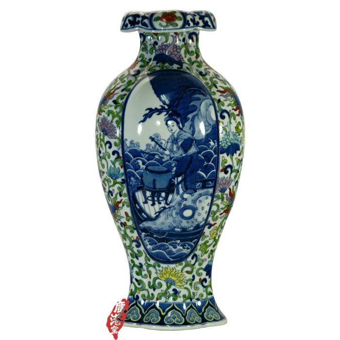 鹿港窯|居家開運鬥彩瓷器花瓶 - 彩繪海棠瓶 纏枝鳳凰與木蘭從軍圖 仿乾隆精品