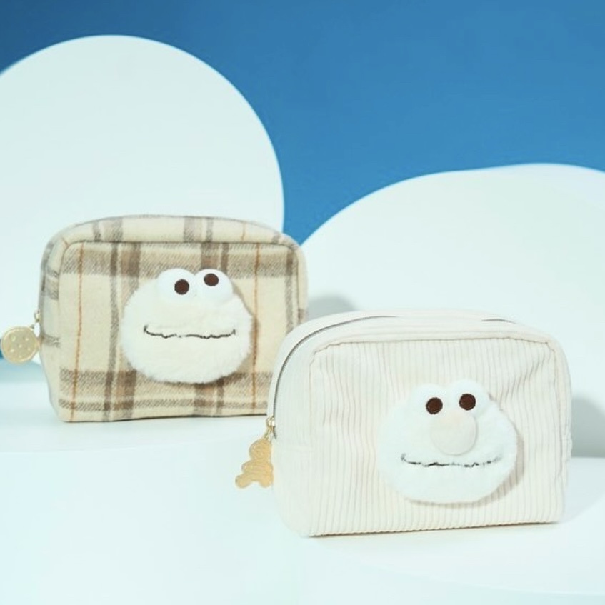 日本聖誕節限定 SESAME STREET 芝麻街 燈芯絨收納小包 拉鍊式/預購