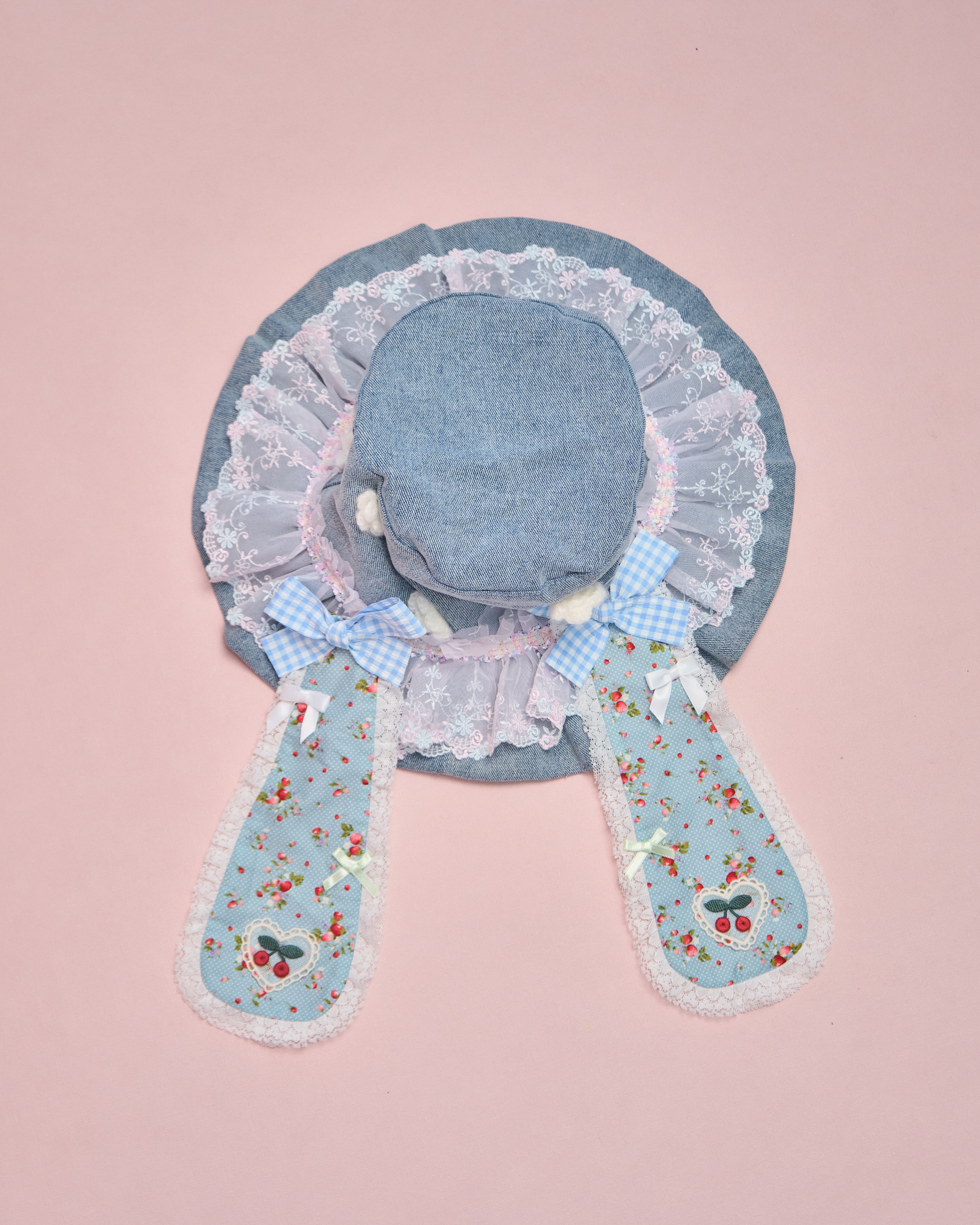 11598 Handmade Patchwork Rabbit Ears Denim Bucket Hat