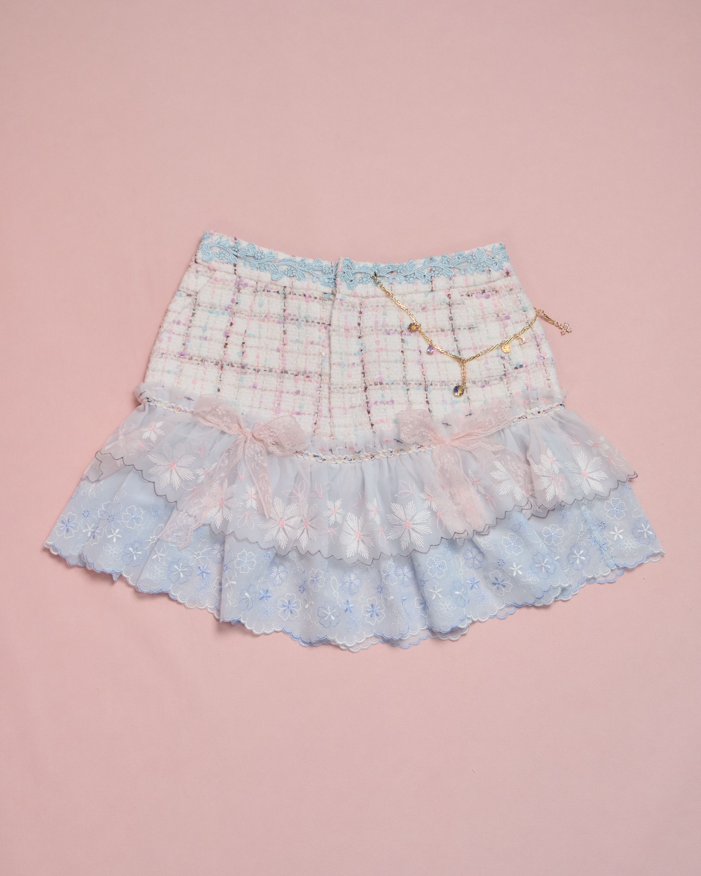 11622 CZ Embroidered Tweed Lace Skirt