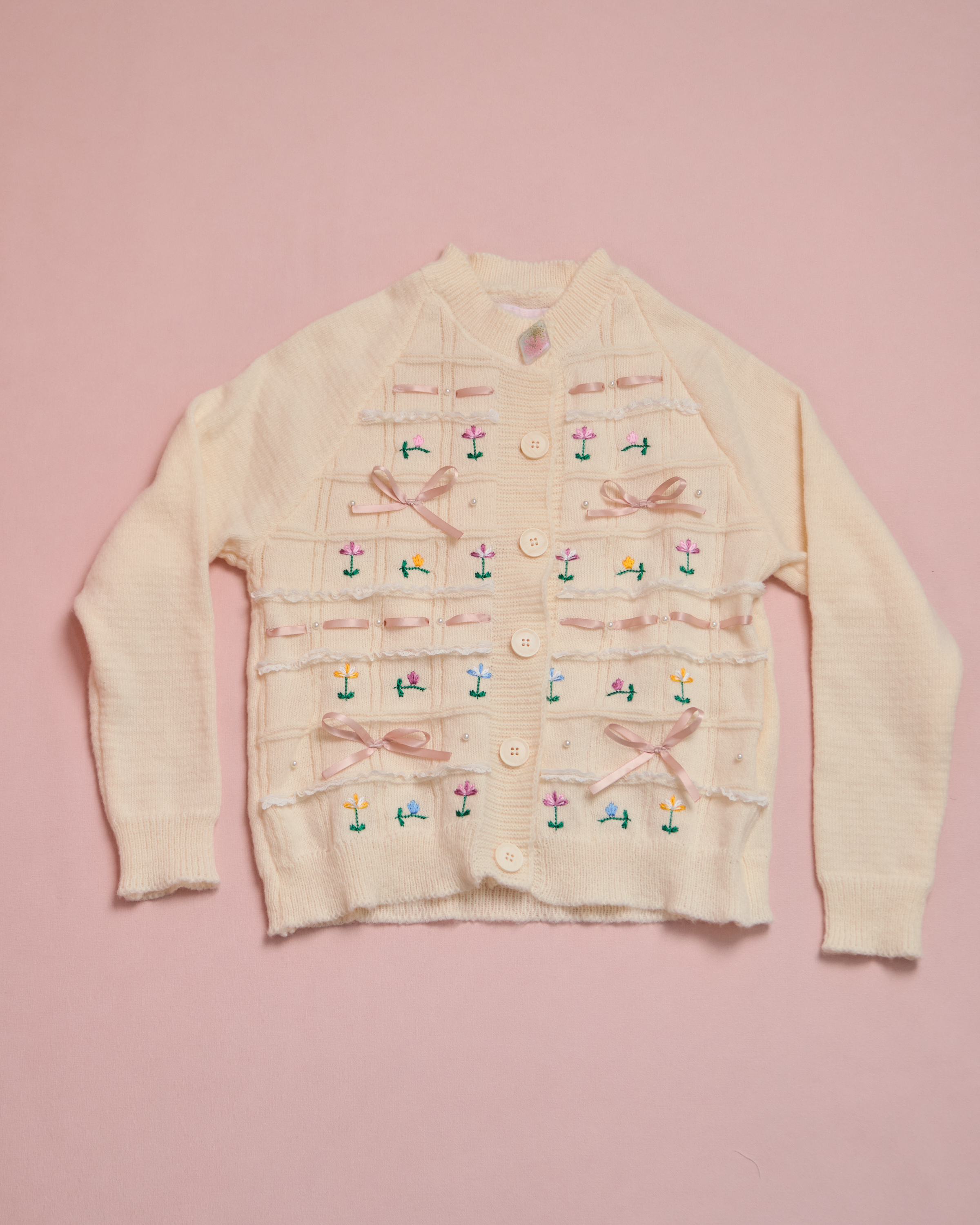 11616 絲帶蝴蝶結繡花毛衣