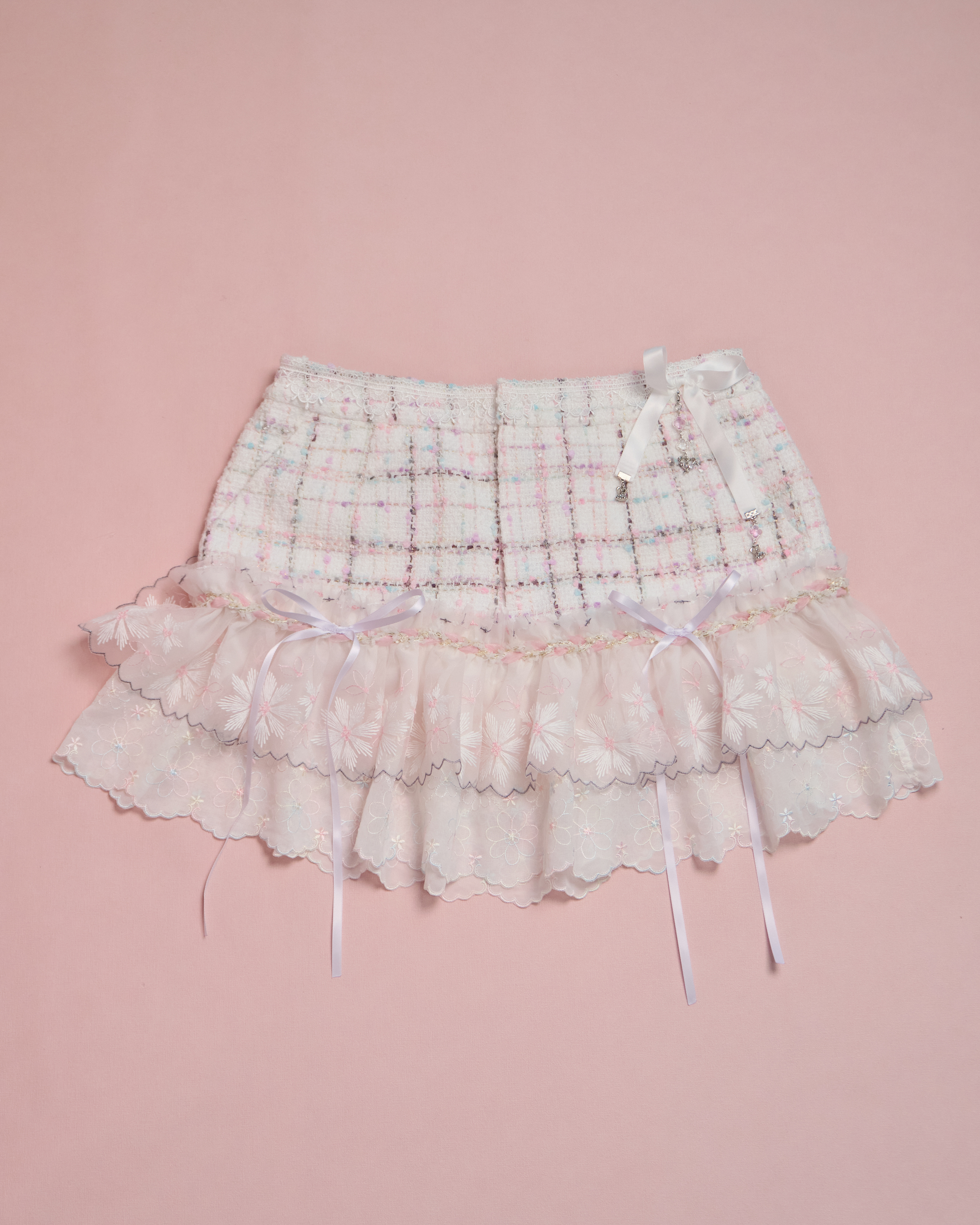 11618 CZ Embroidered Tweed Lace Skirt