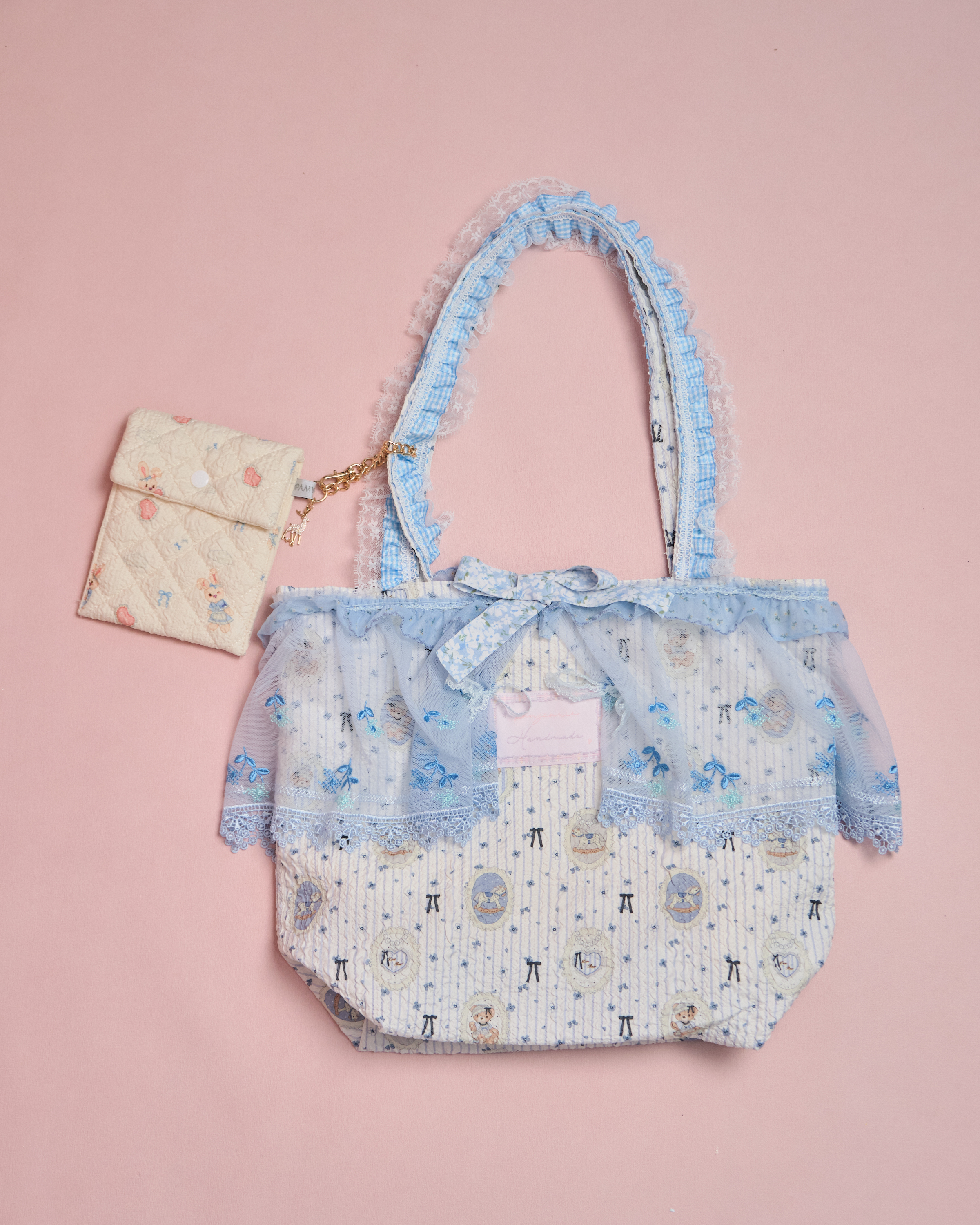 11611 Pastoral Style Laced Tote Bag with Detachable Mini Bag Set