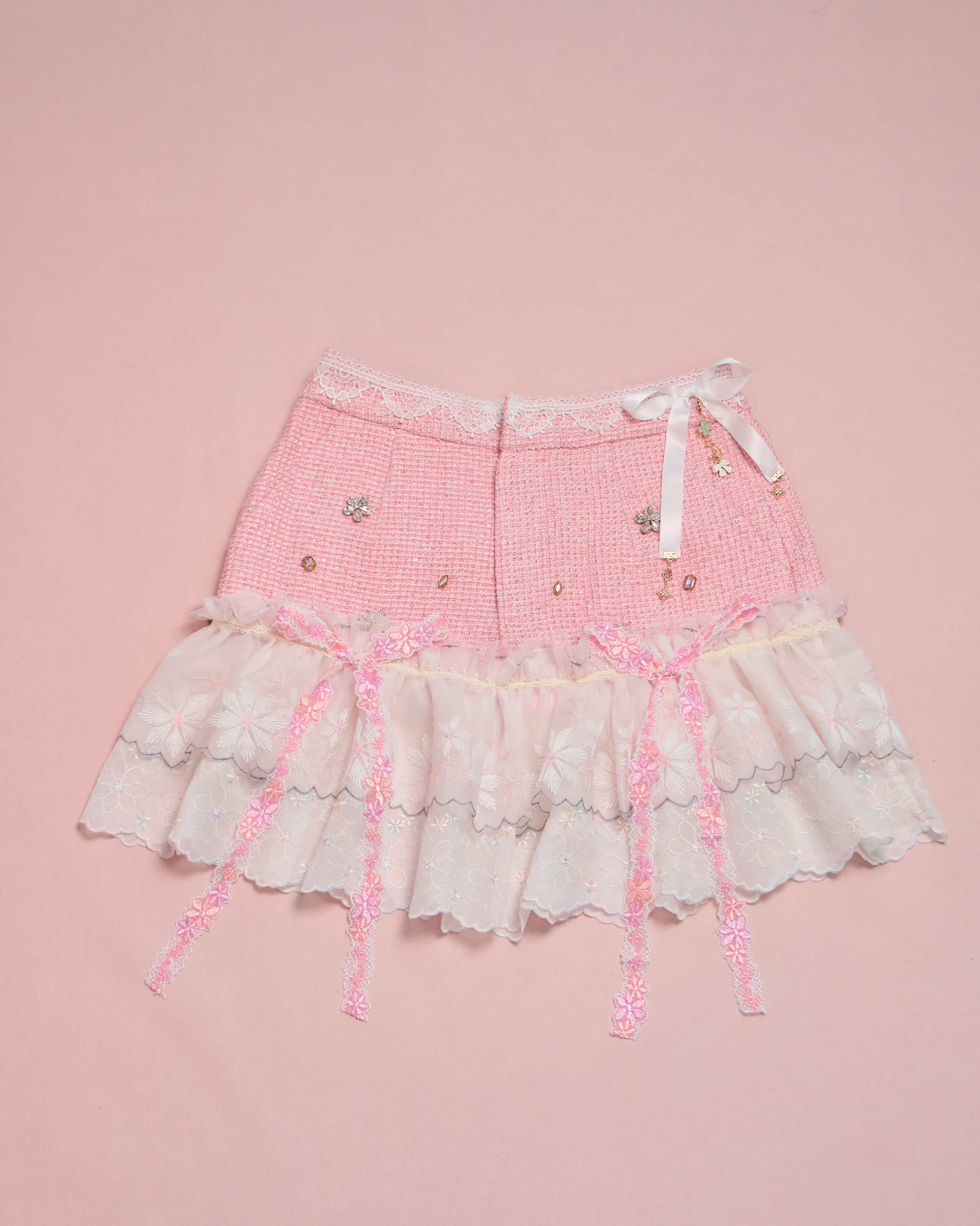 11621 CZ Embroidered Tweed Lace Skirt