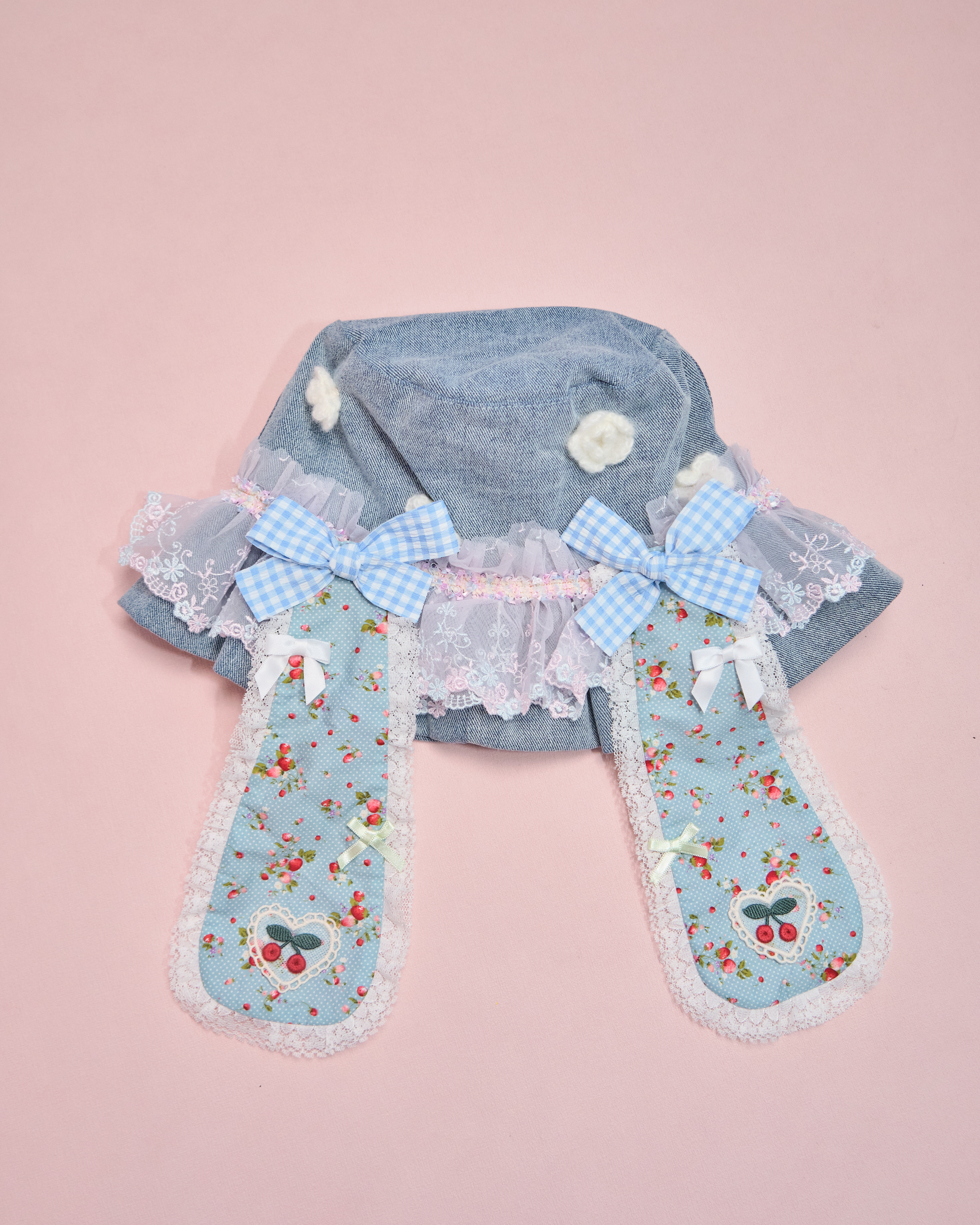 11598 Handmade Patchwork Rabbit Ears Denim Bucket Hat
