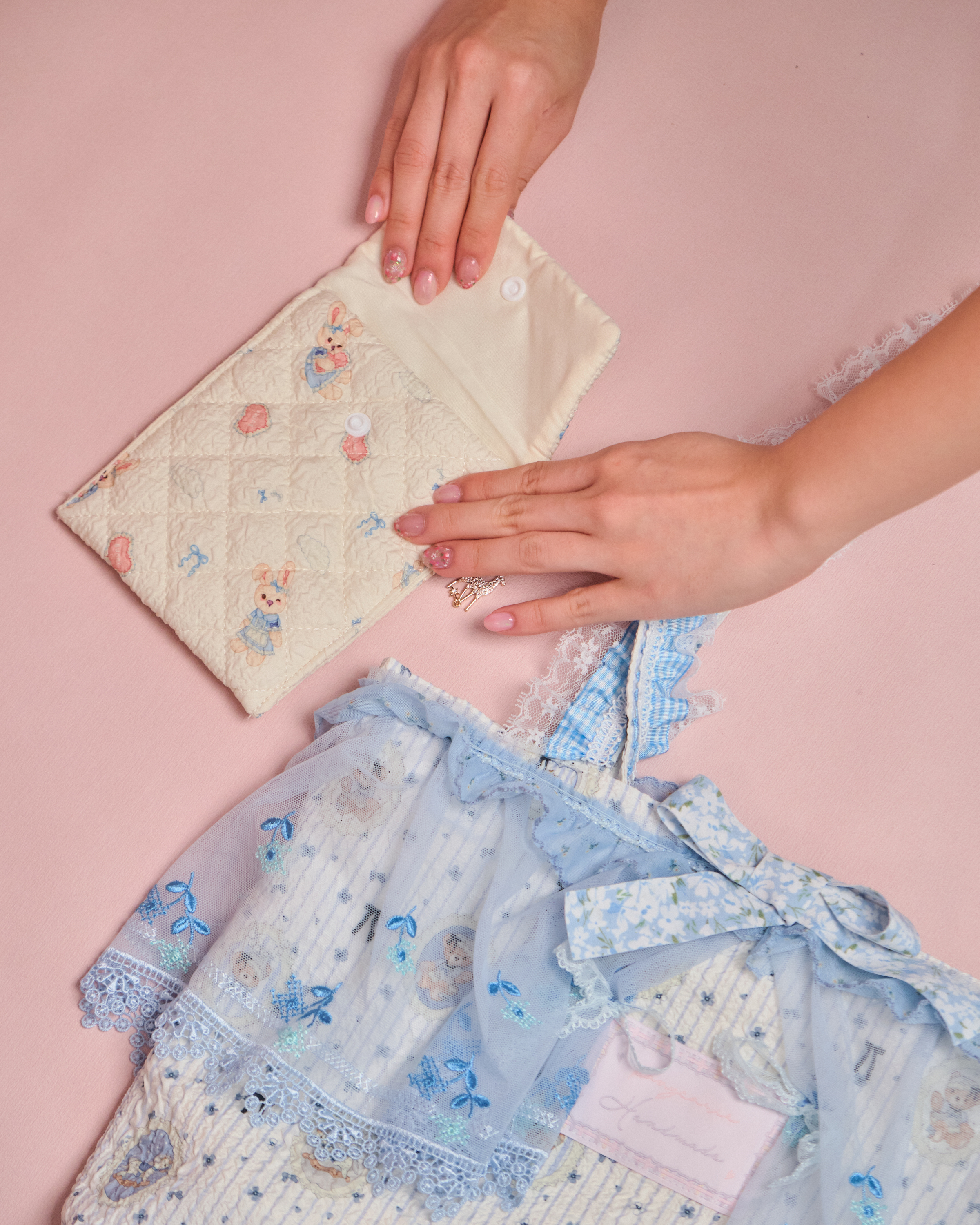 11611 Pastoral Style Laced Tote Bag with Detachable Mini Bag Set