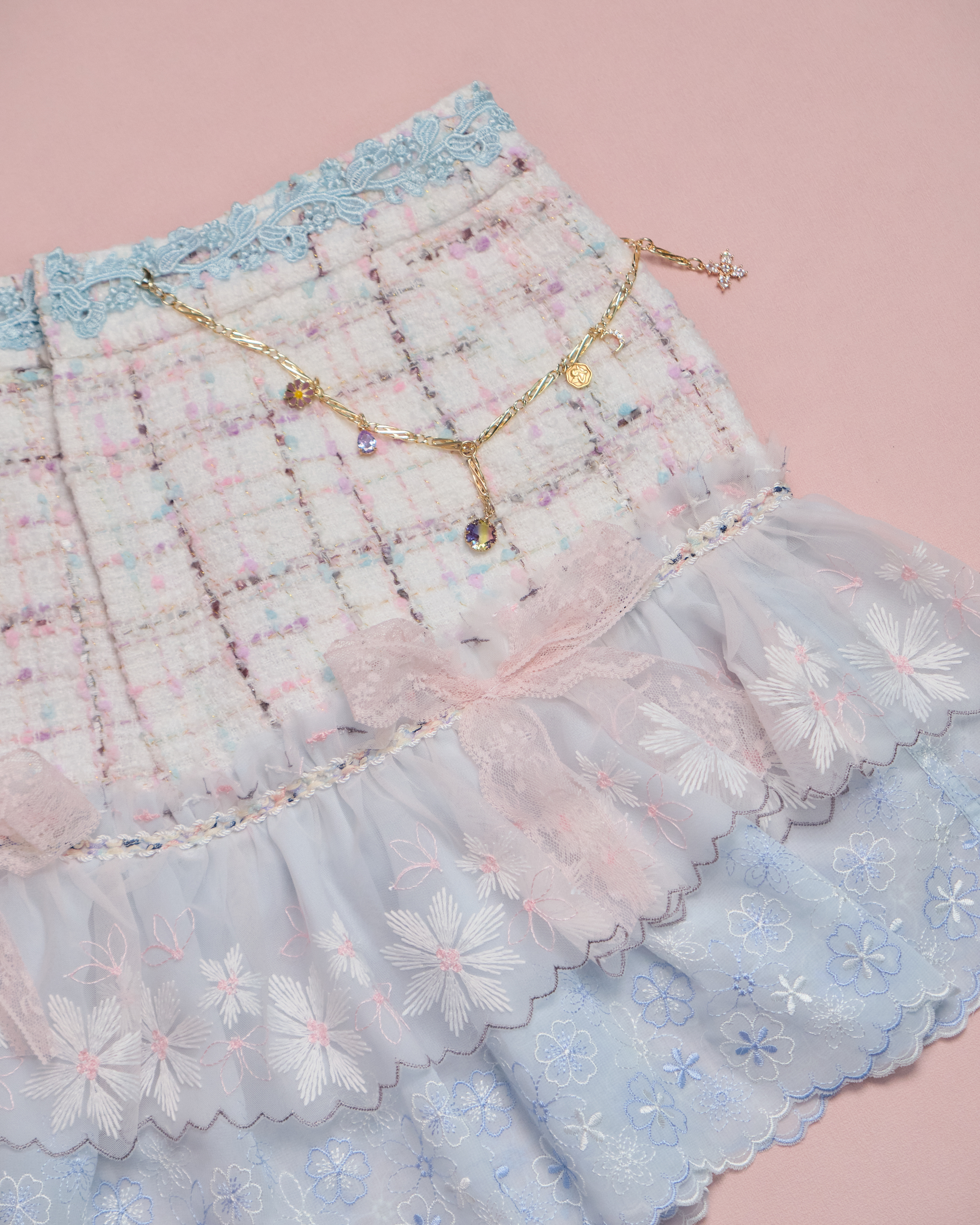 11622 CZ Embroidered Tweed Lace Skirt