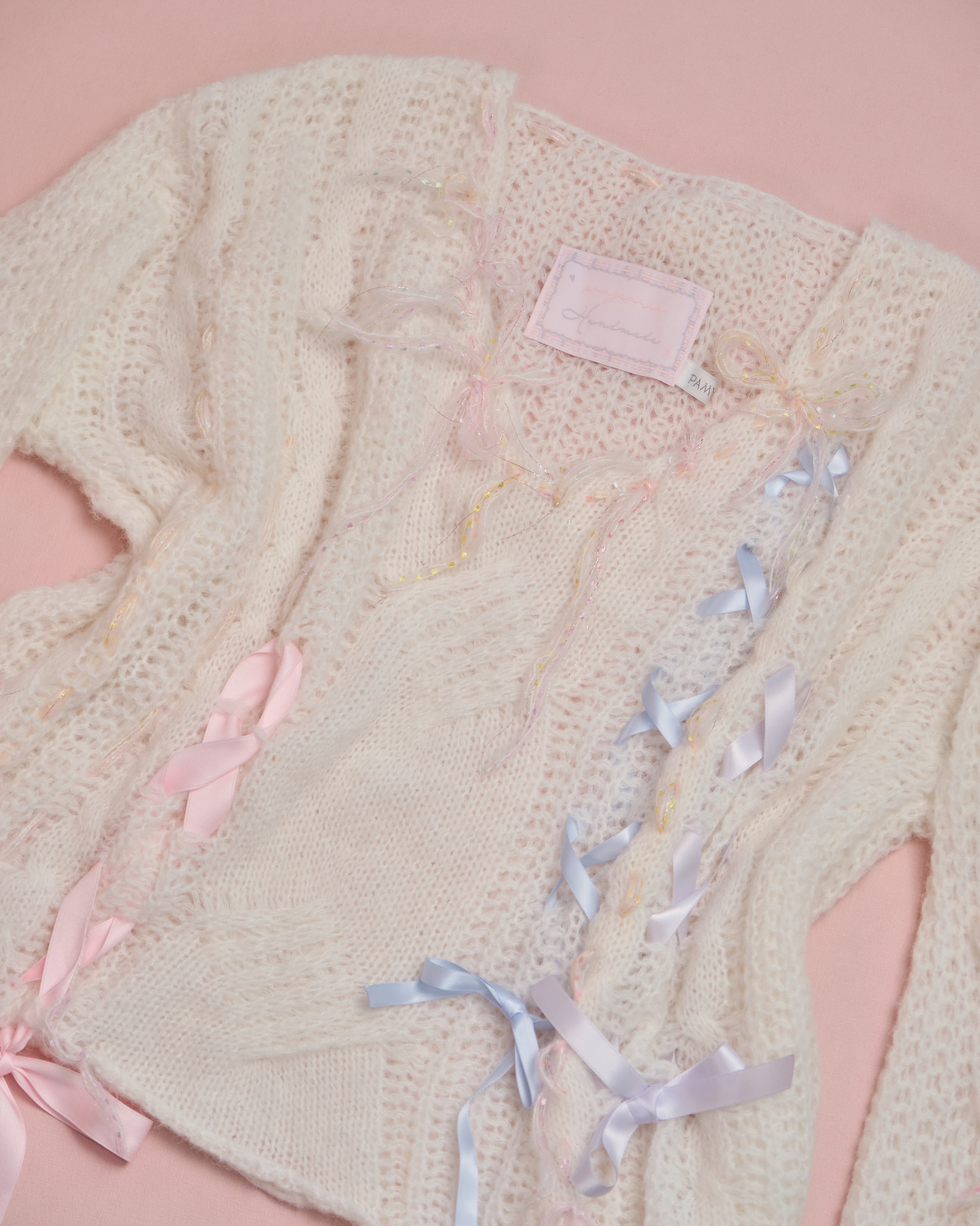 11613 Laced-up Design Ribbon Sweater