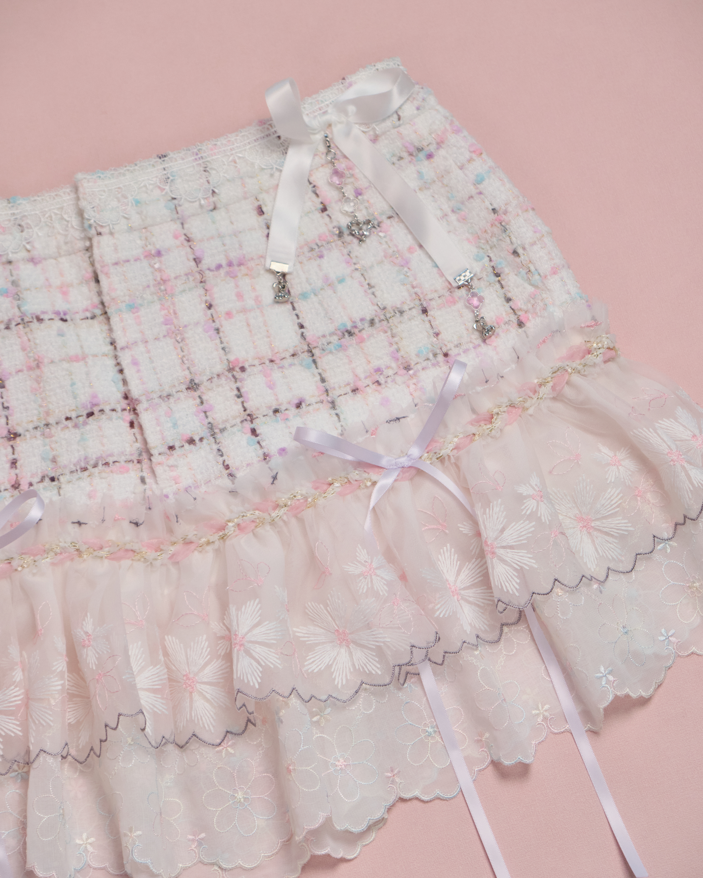 11618 CZ Embroidered Tweed Lace Skirt