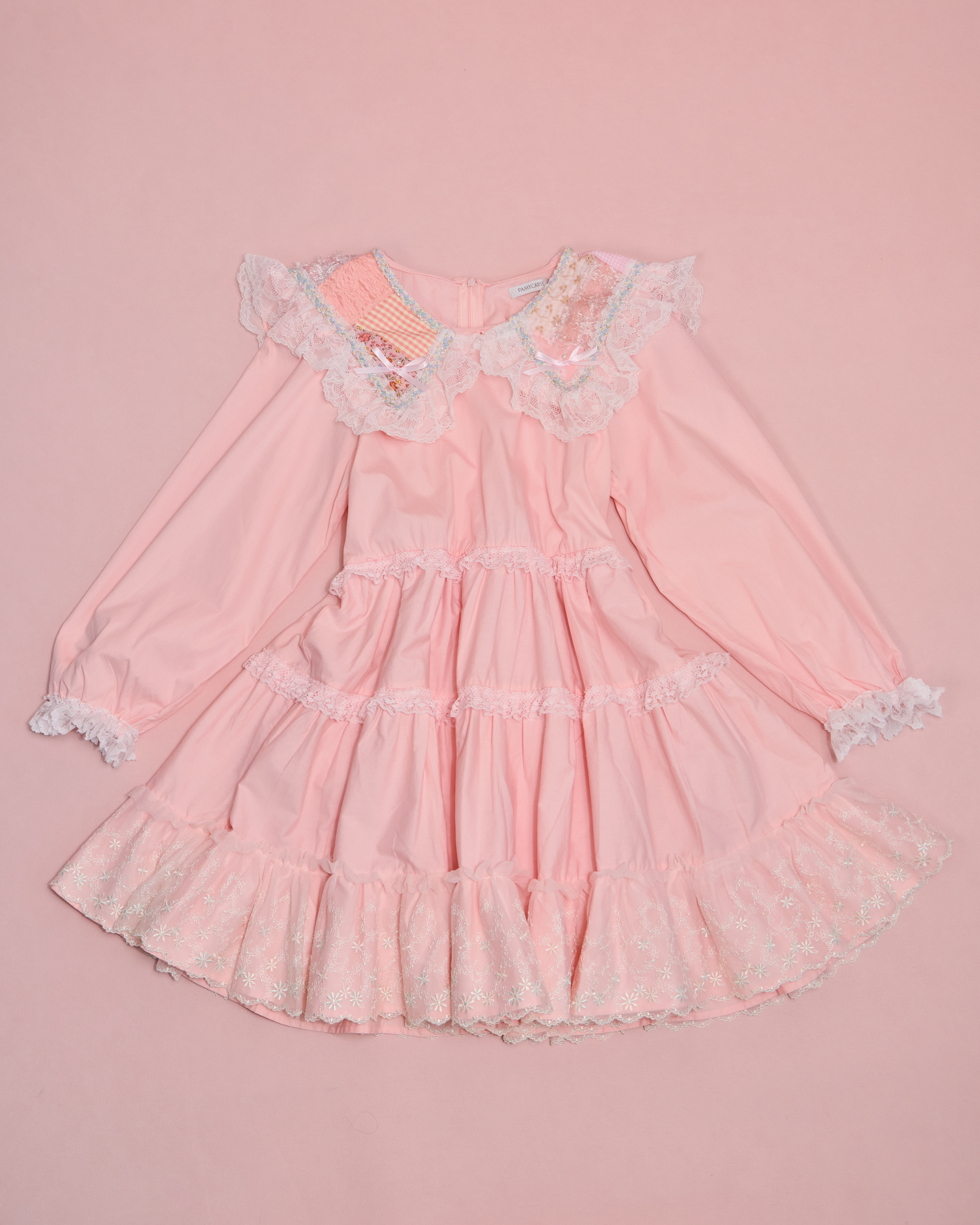 11652 刺繡拼布領口娃娃連衣裙