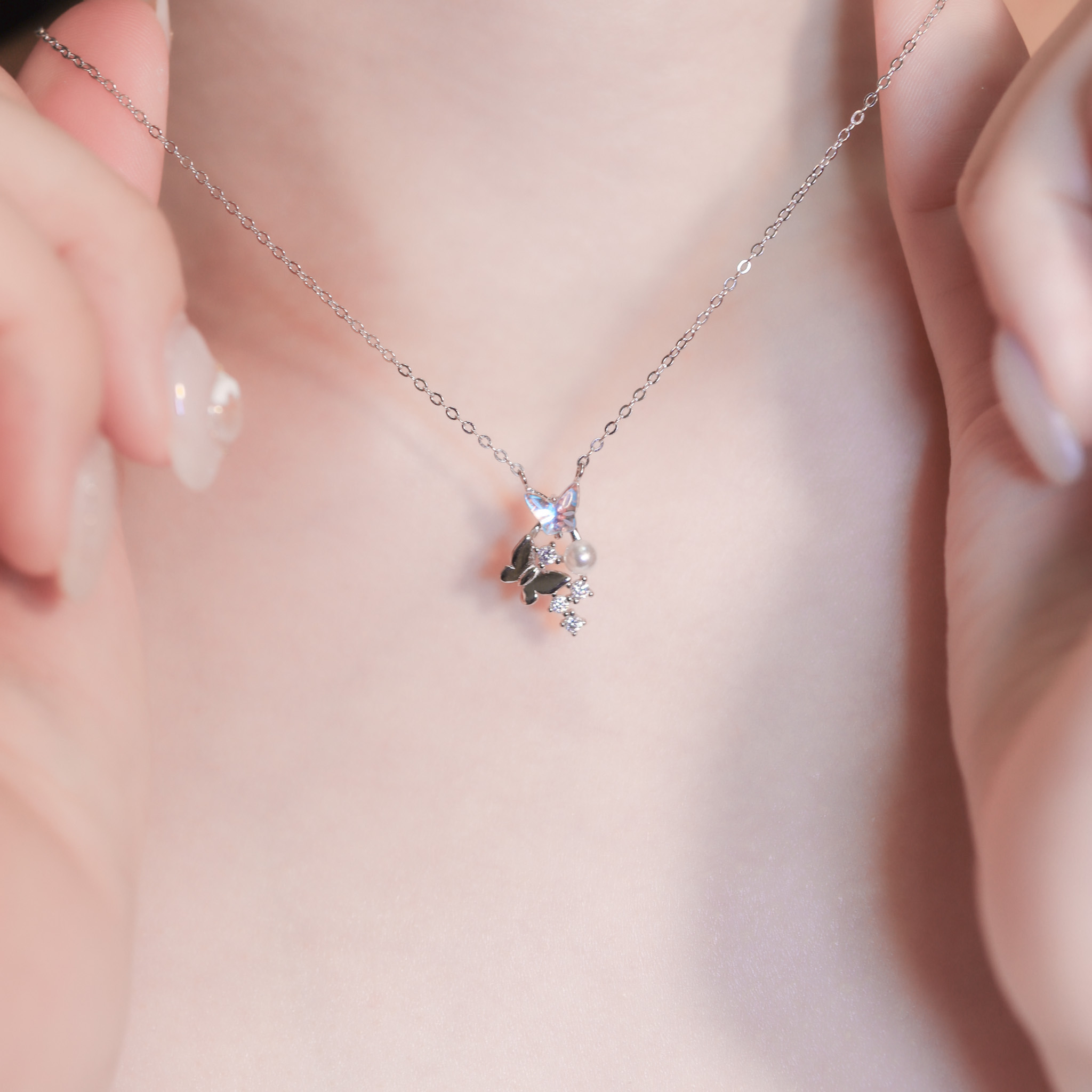 | 925純銀・白金・琉璃 | 漫藍蝴蝶珍貴小夢項鍊 | NE1262 |