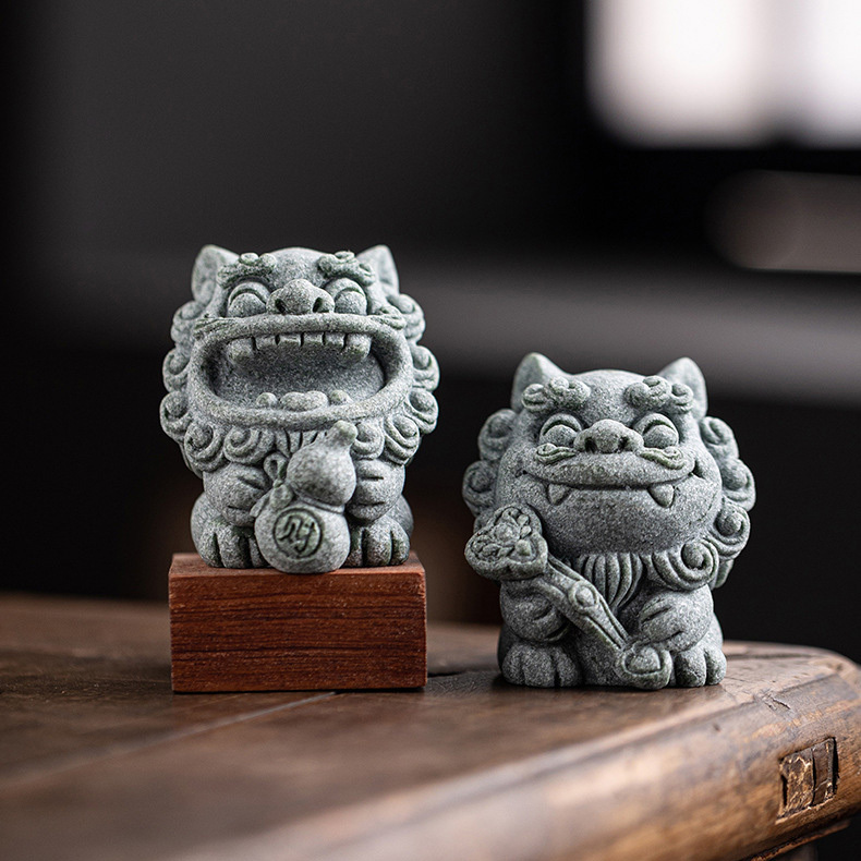 【國潮】青砂石-招財如意風獅爺/貔貅-招財福祿