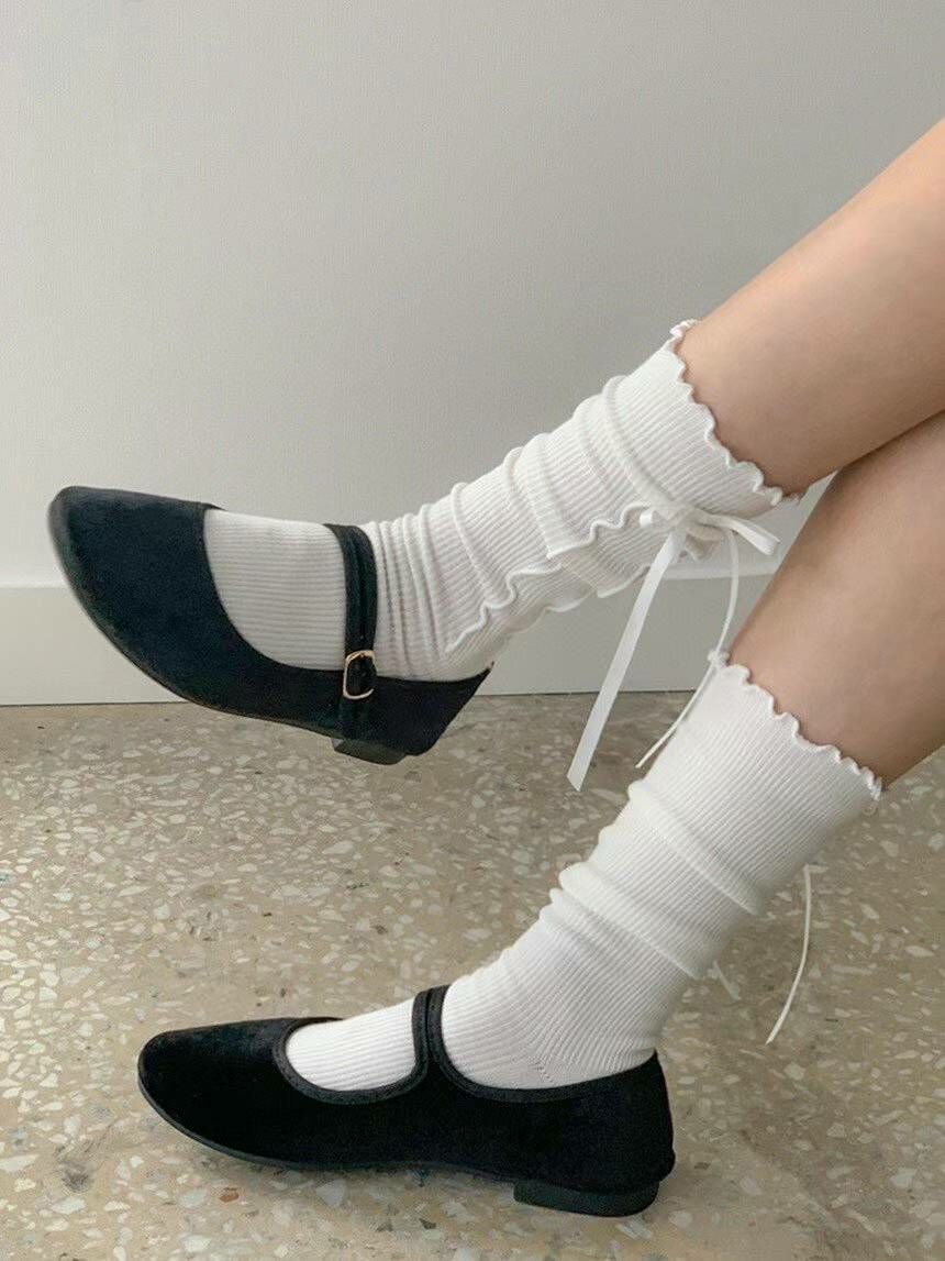 CT3351 💜長筒蝴蝶结襪