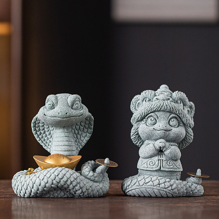 【國潮】青砂石-靈蛇獻瑞/眼鏡大王金元寶、醒獅拜年蛇