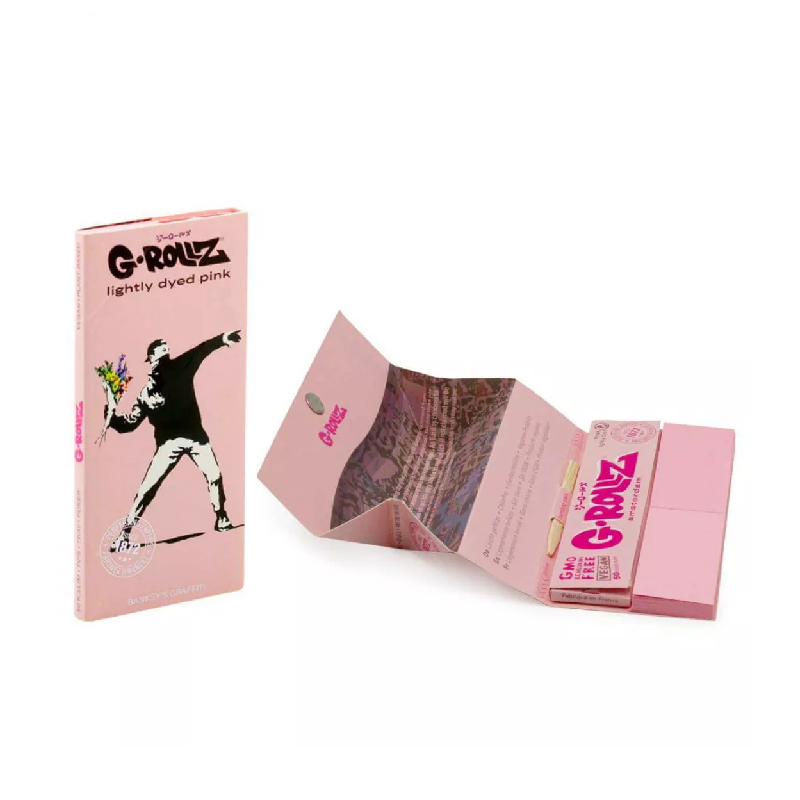 BANKSY'S GRAFFITI KING SIZE SET - LIGHTLY DYED PINK PAPERS + TIPS & TRAY BY G-ROLLZ