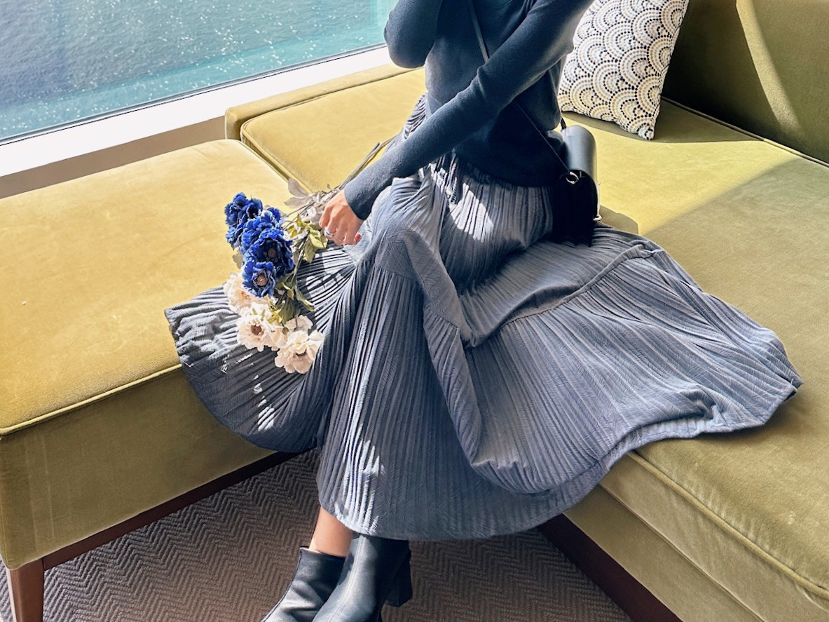 Velvet Effect Pleated Midi Skirts_SK2312L13