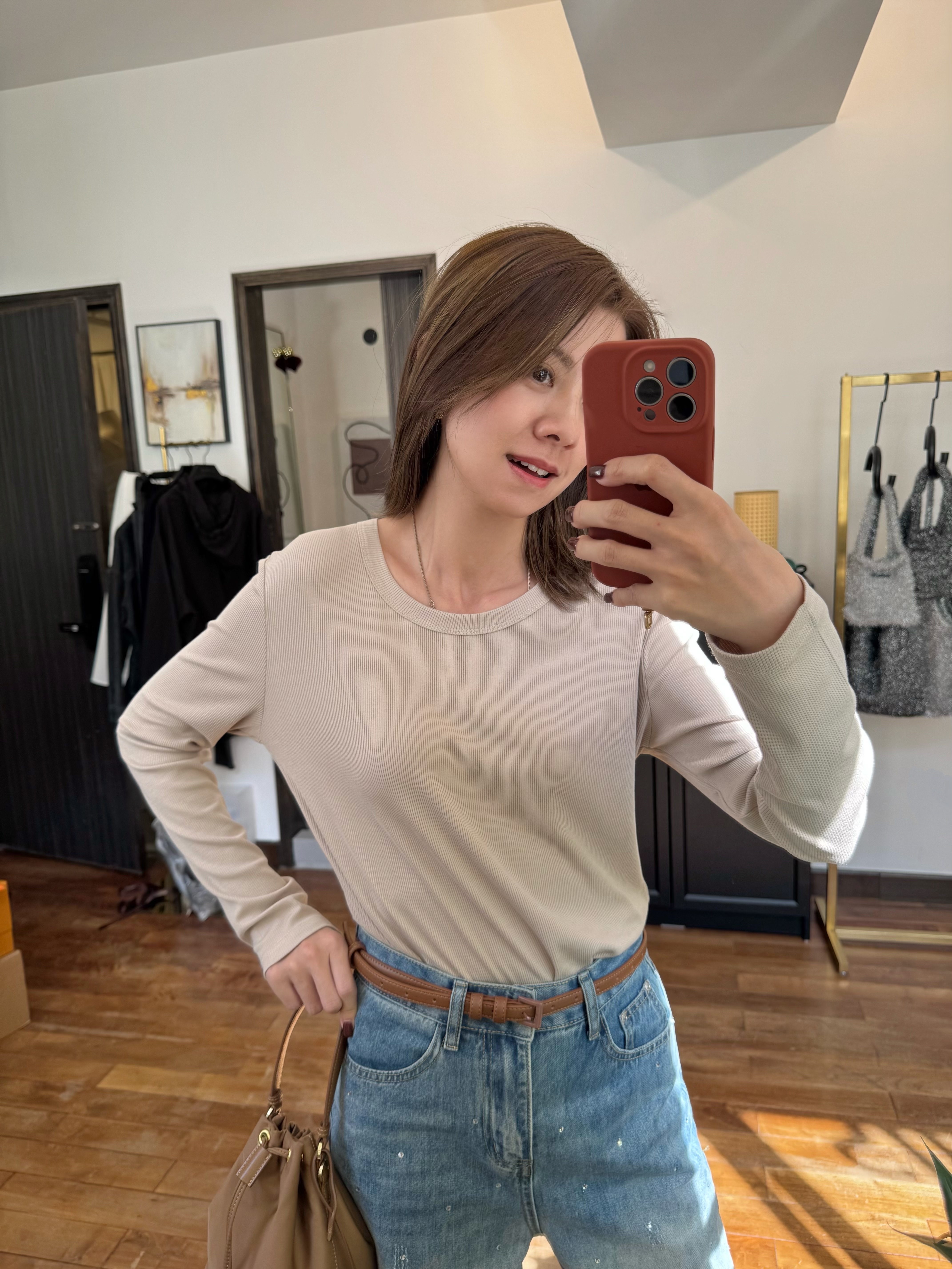 Crewneck Ribbed Viscose-Blend Long Sleeve Top_TP2311L12B