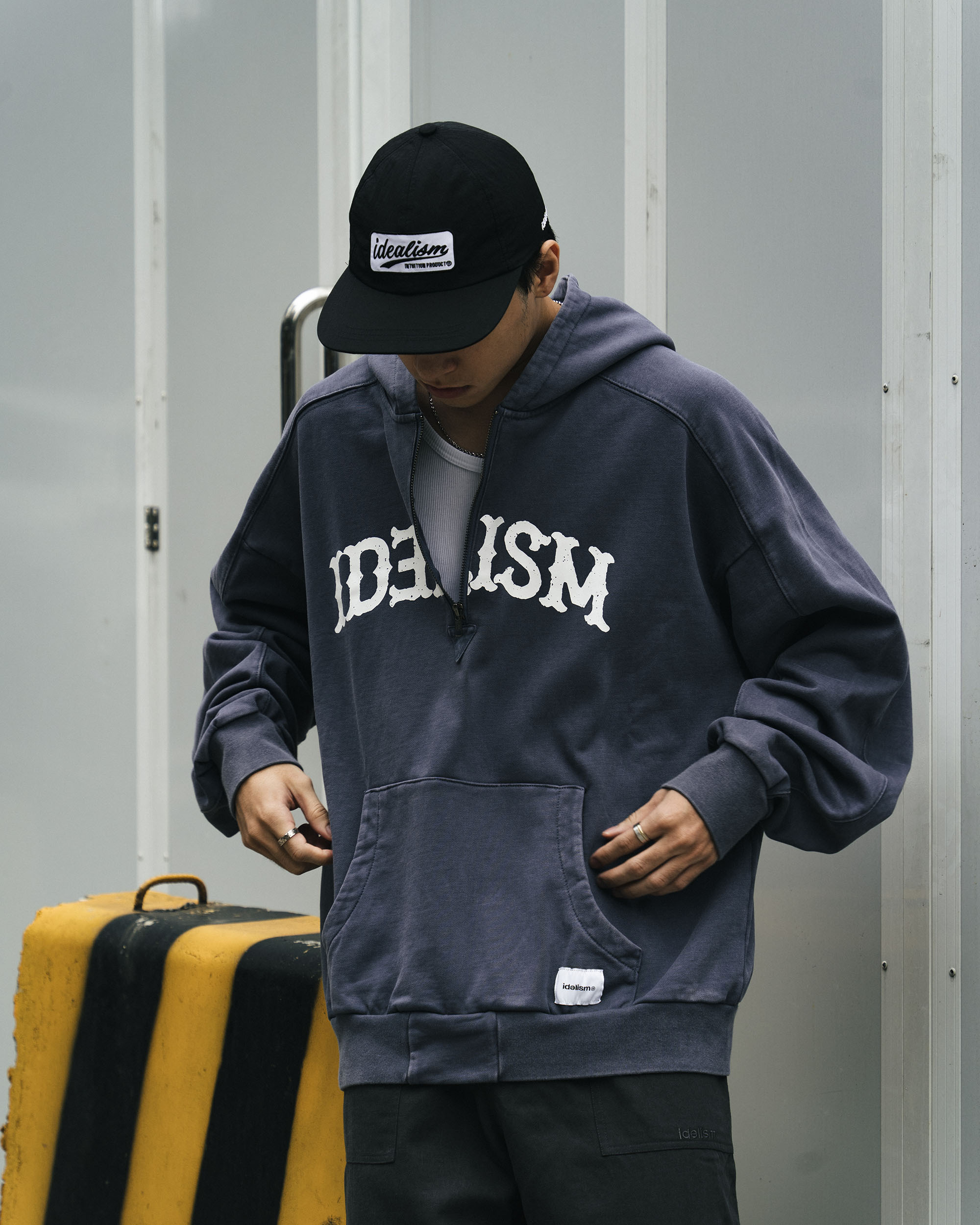 idealism Vintage Pullover 藍色 黑色 水洗 古著連帽衛衣【ID24054】