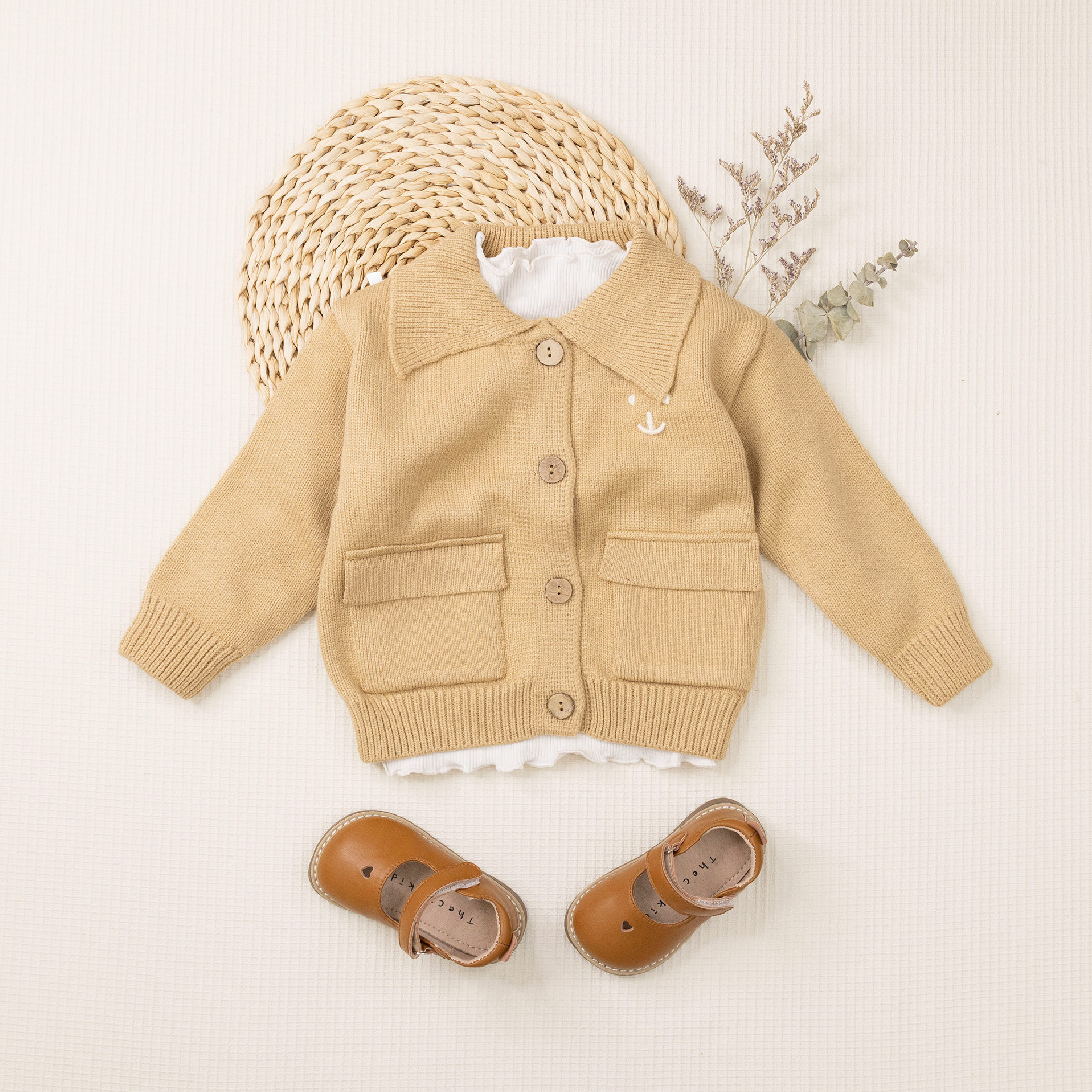 【H45372】立體毛線狗狗翻領針織外套＊二色