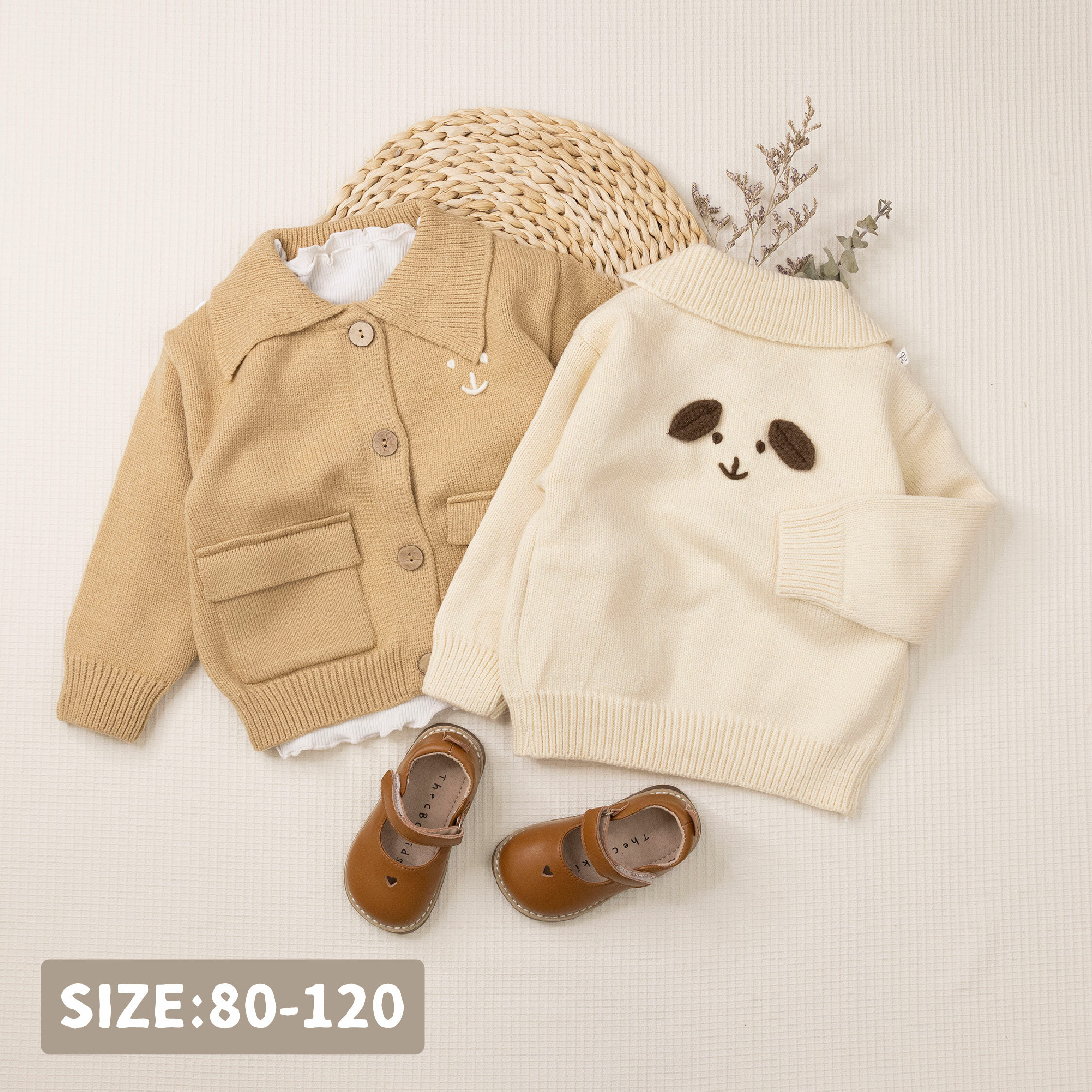 【H45372】立體毛線狗狗翻領針織外套＊二色