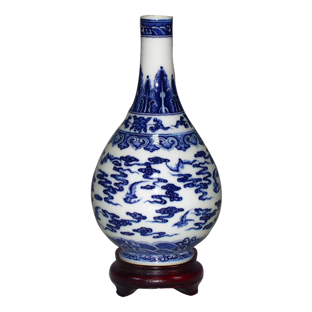 青花瓷膽瓶【吉祥百福】蝙蝠雲紋寓意富貴綿延