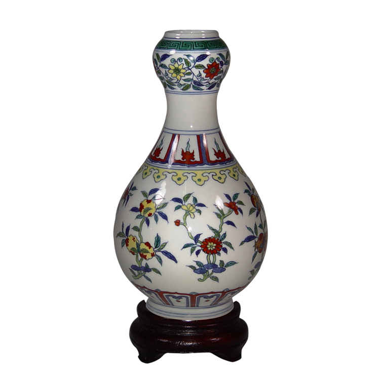 鹿港窯|吉祥花果紋鬥彩蒜頭花瓶 | 居家開運佳品