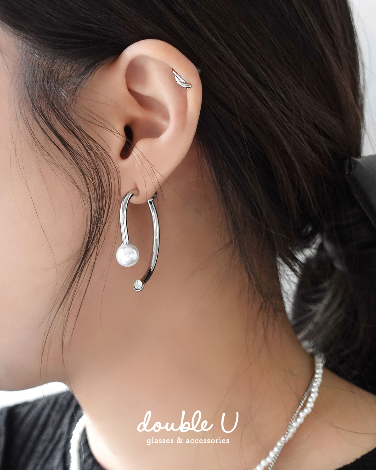幾何彎月・後勾珍珠耳環・Earring (GEC10435)