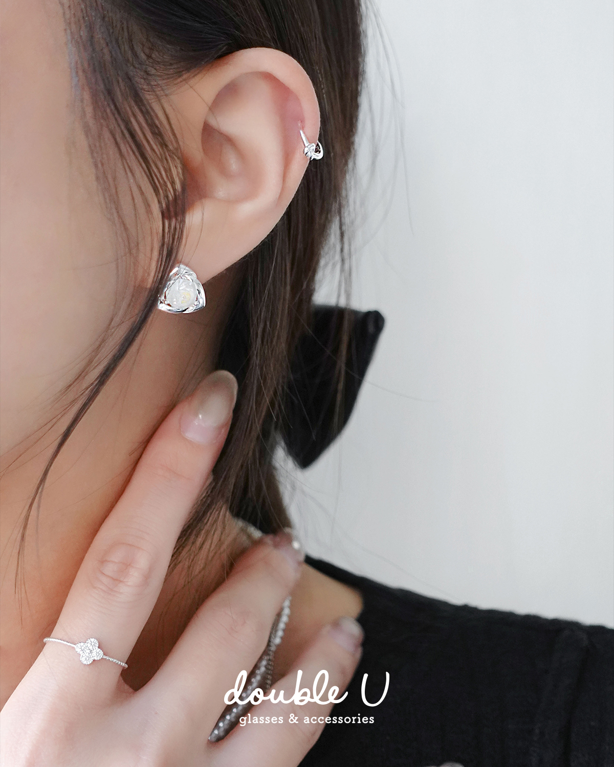 三角花瓣・小鑽銀針耳環 (EEN10424)