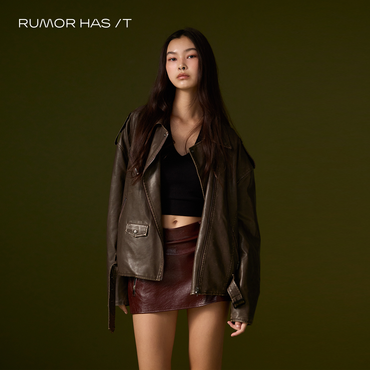 Distressed Oversized Leather Biker Jacket