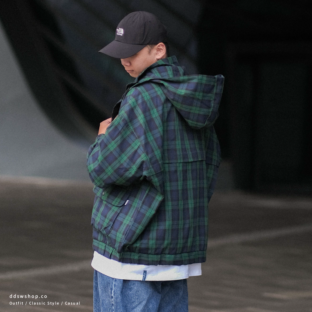 "現貨" ANST 六袋 可拆帽格紋外套/藍綠 AN.50