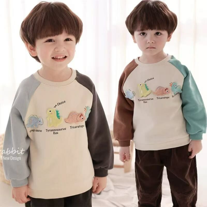 CRA12T17BE  藍灰拼色恐龍牛角袖上衣