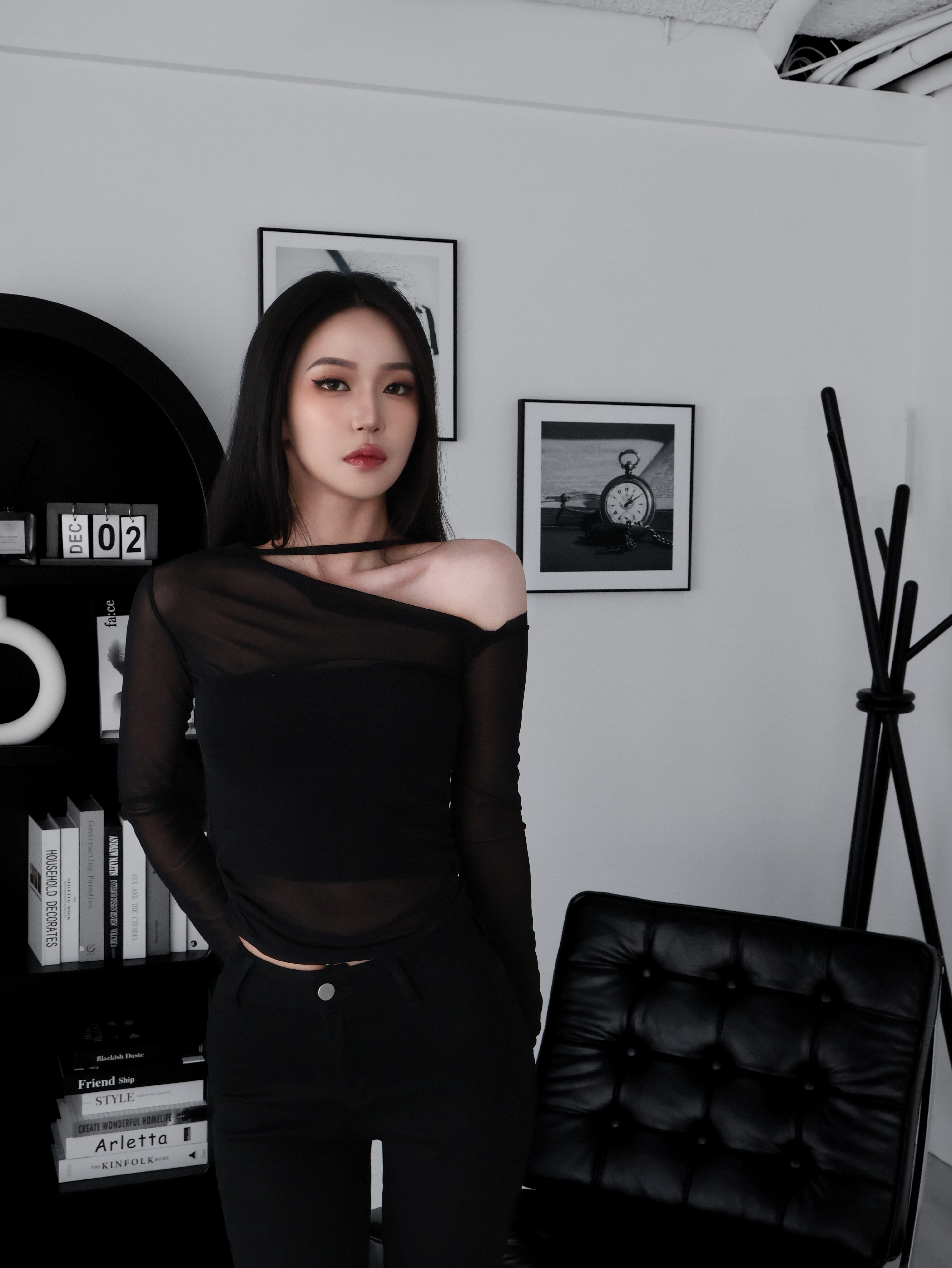 斜肩透視感兩件套