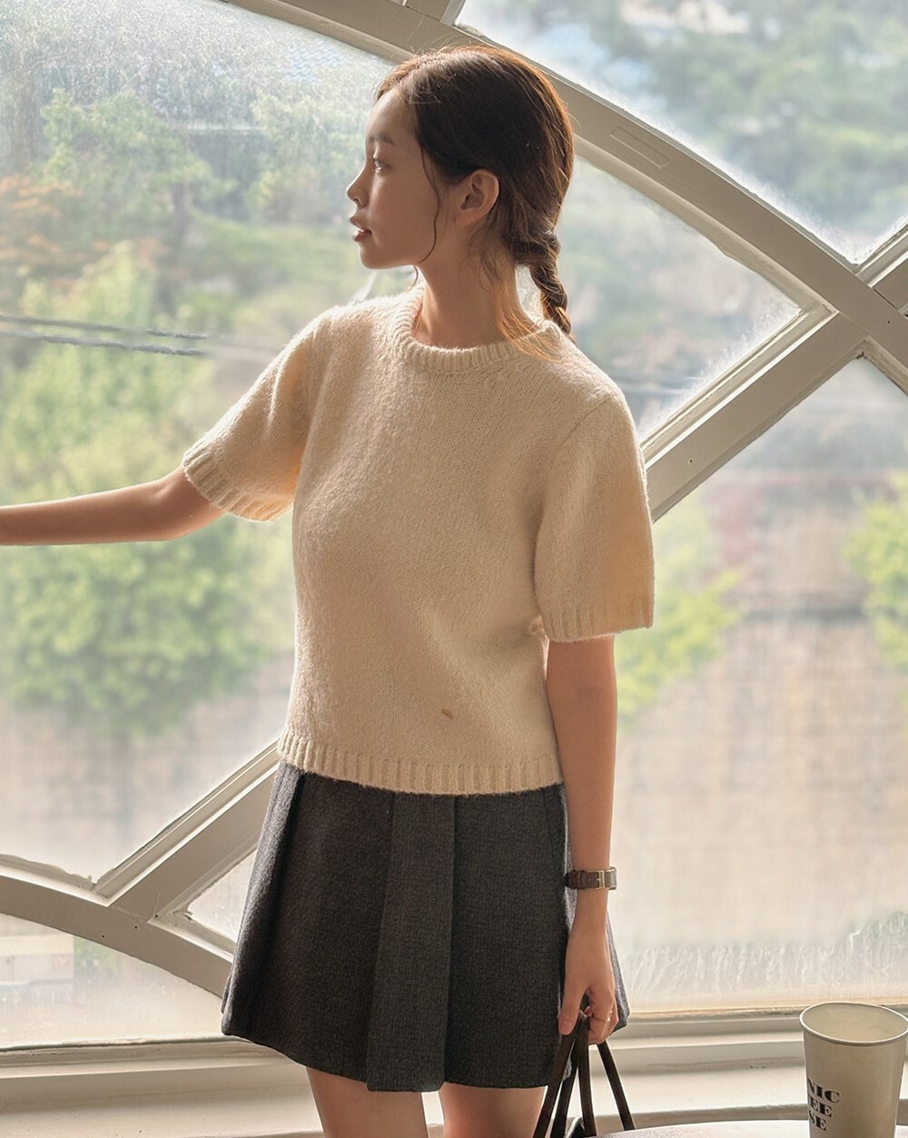 韓國grace muse授權 韓系甜美小金標圓領混羊毛針織衫