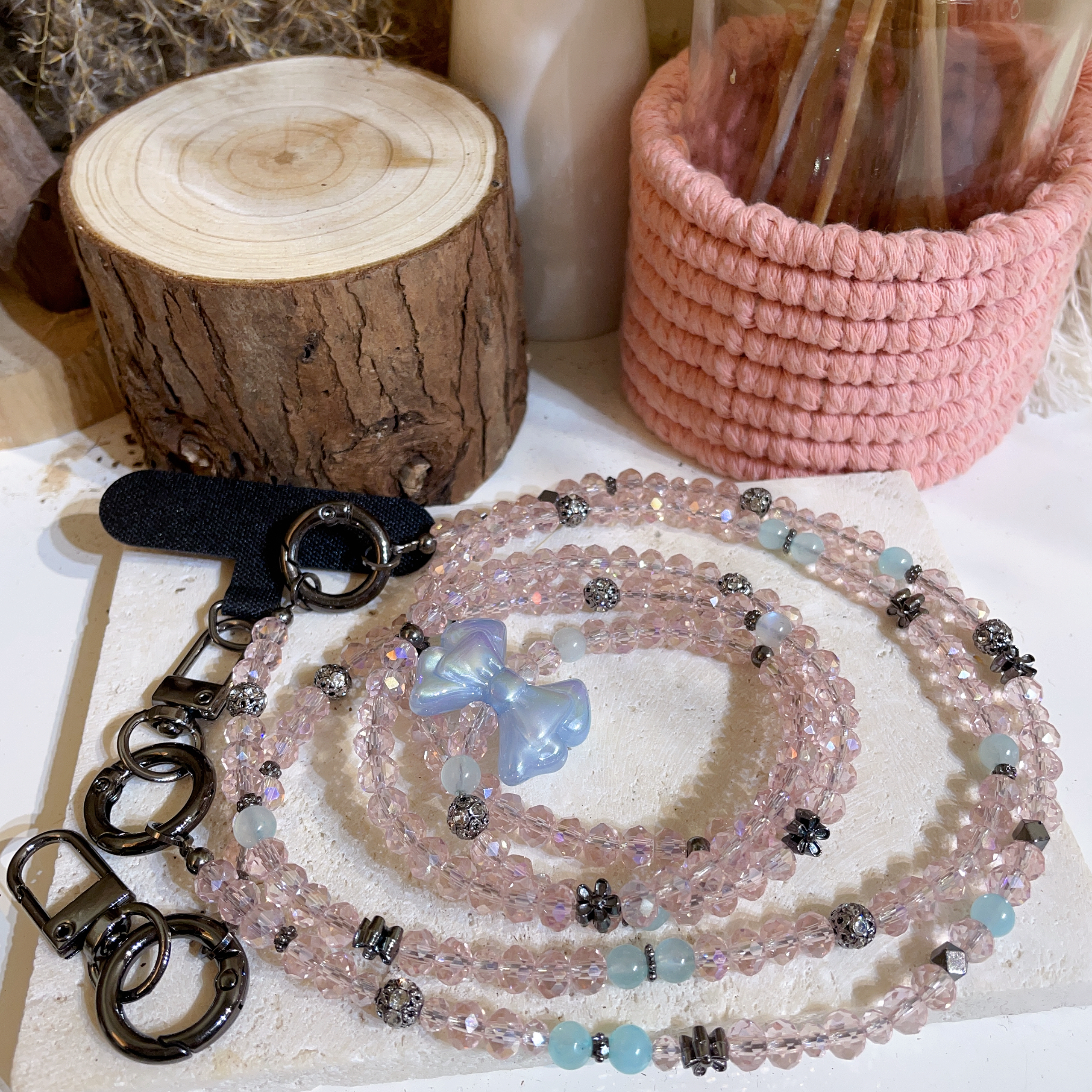 海藍寶蝴蝶結拼奧地利水晶三用鏈