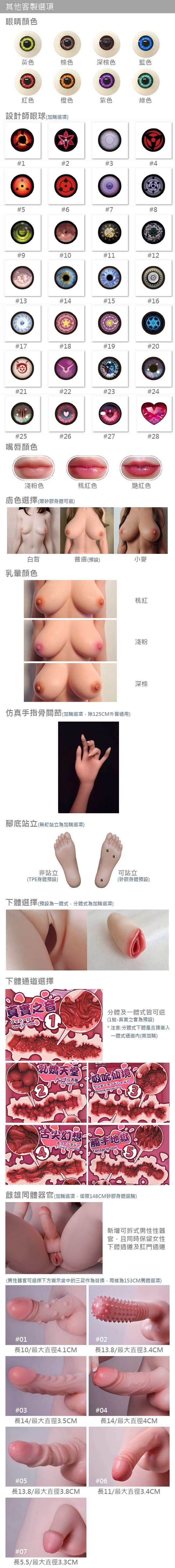 愛莎貝兒娃娃 規格數據及客製選項 EBDOLL CUSTOMIZE OPTION