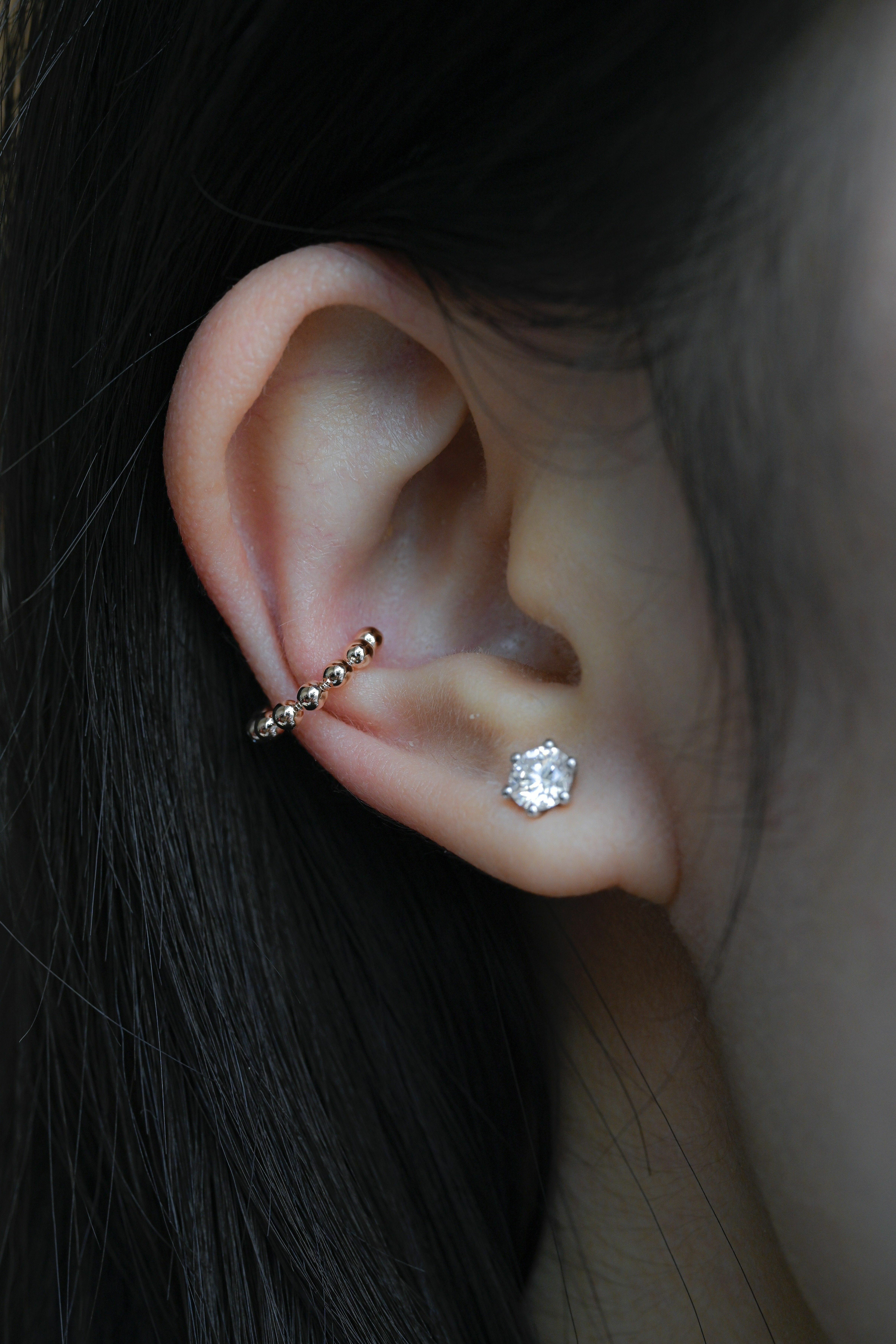 #(R/Y) 18K 2 way Ball Ball dot Diamond Ear Cuff