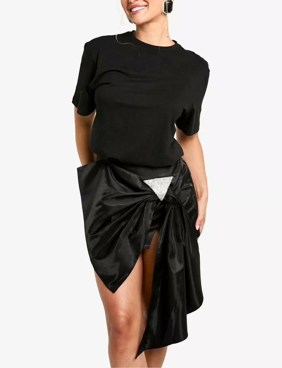 Black Dimante黑色亮絲水鑽大蝴蝶結Skirt