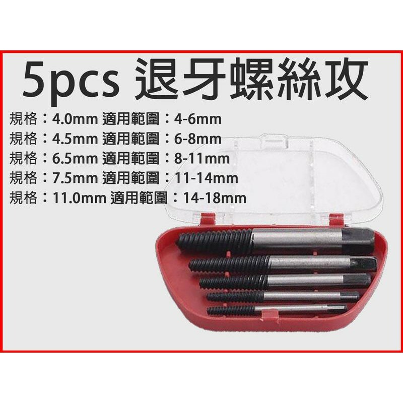 附發票｜SE5PC｜紅盒5支組退牙螺絲攻 專業級 反牙螺絲攻 牙螺絲用 退螺絲器 斷頭螺絲用 螺絲取出器