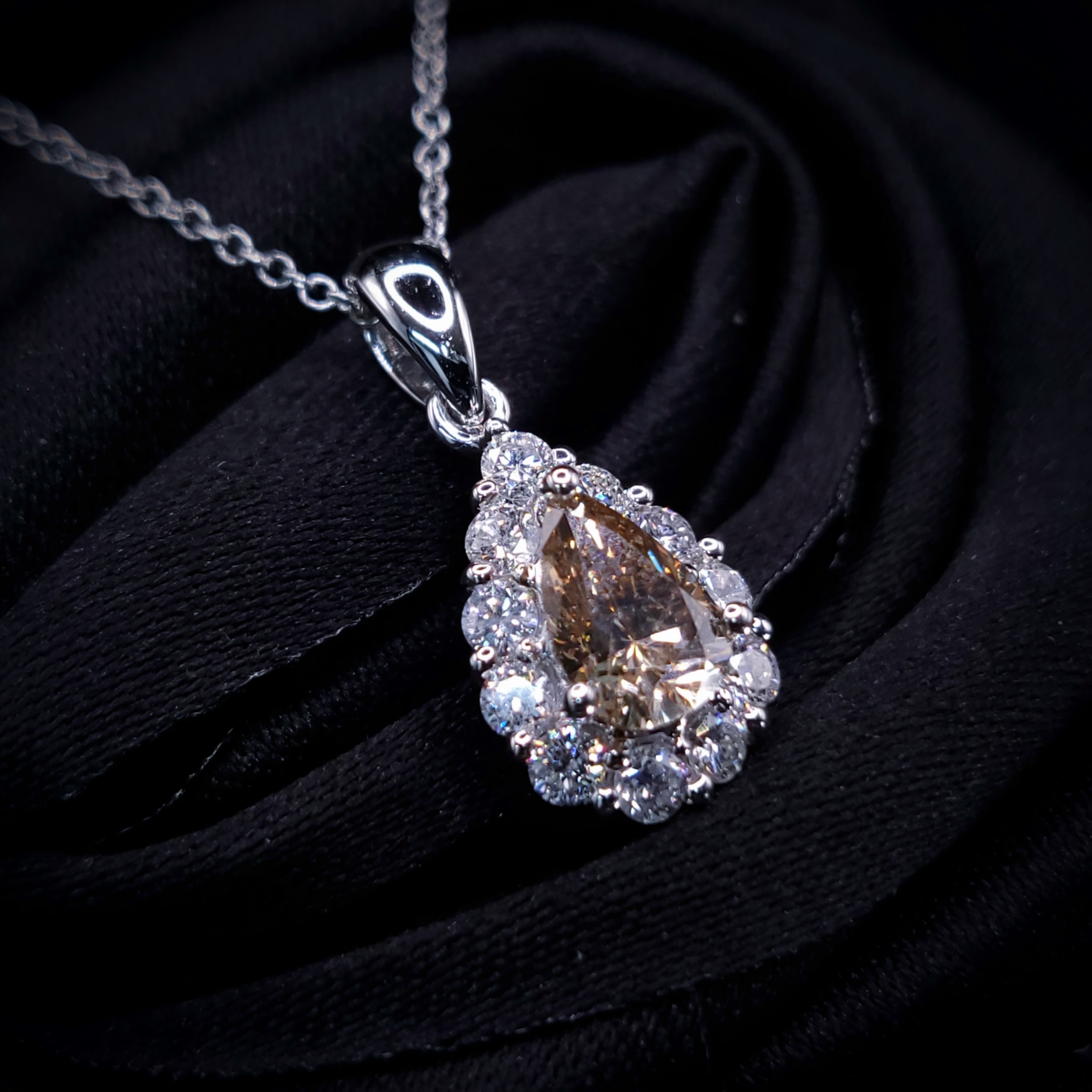 18K White Gold 0.78ct Fancy Champagne Pear Shaped Diamond Pendant