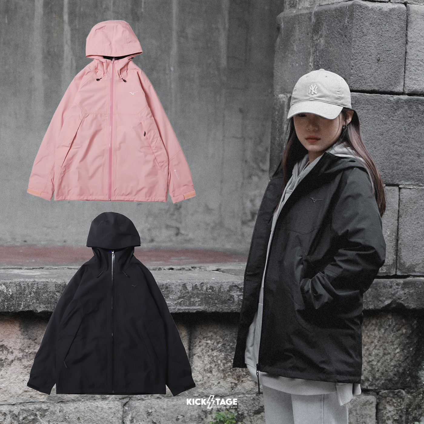 女款 MIZUNO GORETEX JACKET 黑色 粉色 刺繡LOGO 刷毛 防水防風 風衣外套【B2TEBX91】