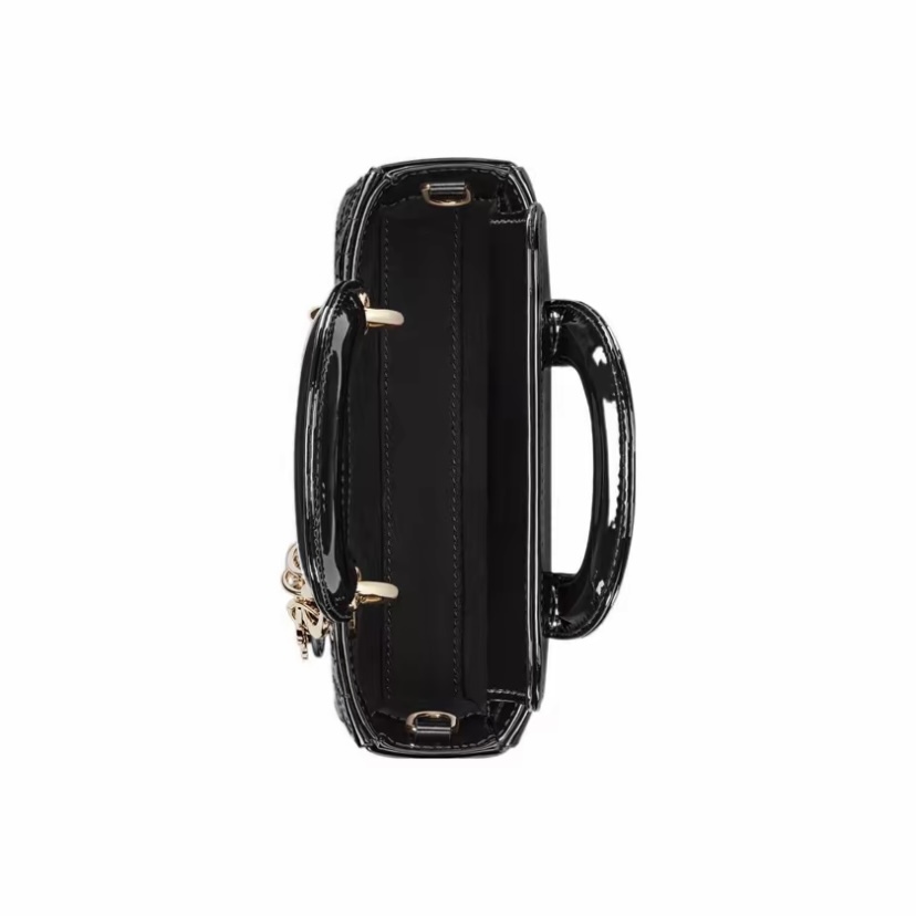 DIOR Lady D-Joy 微型手袋黑色漆皮Cannage 藤格紋圖案小牛皮