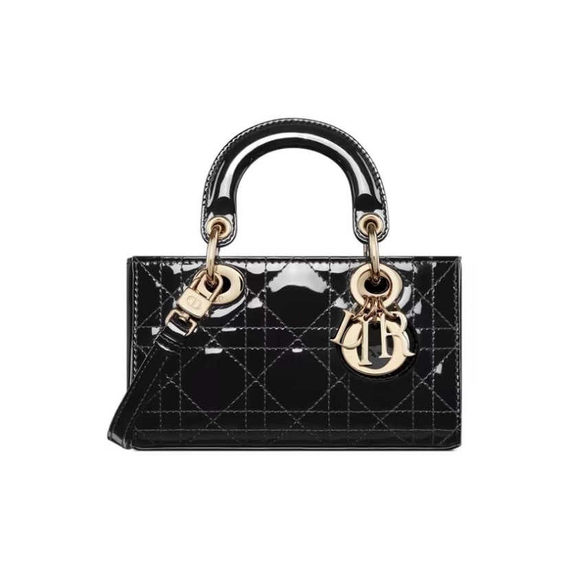 DIOR Lady D-Joy 微型手袋黑色漆皮Cannage 藤格紋圖案小牛皮