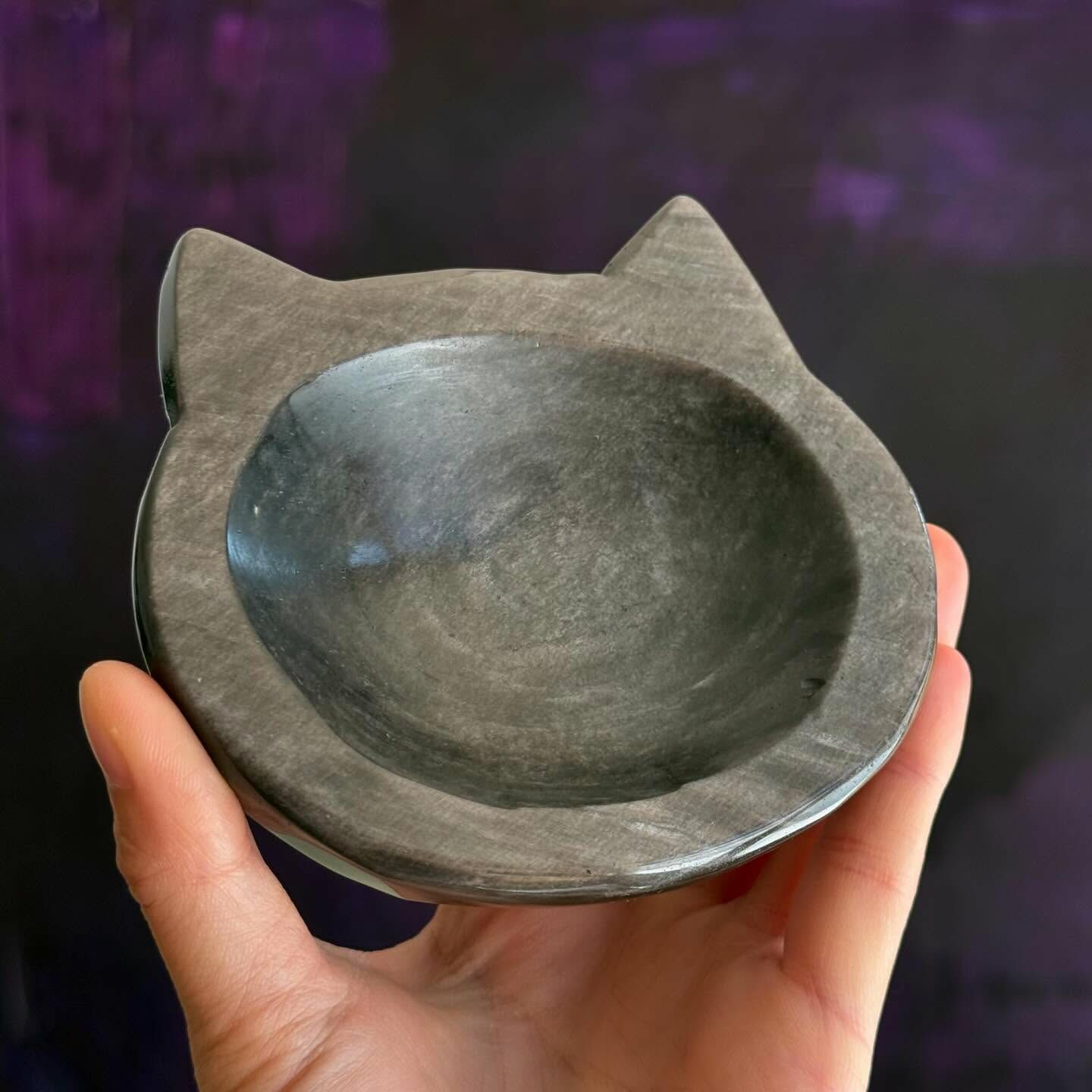 [原石] 銀曜石 貓咪碗